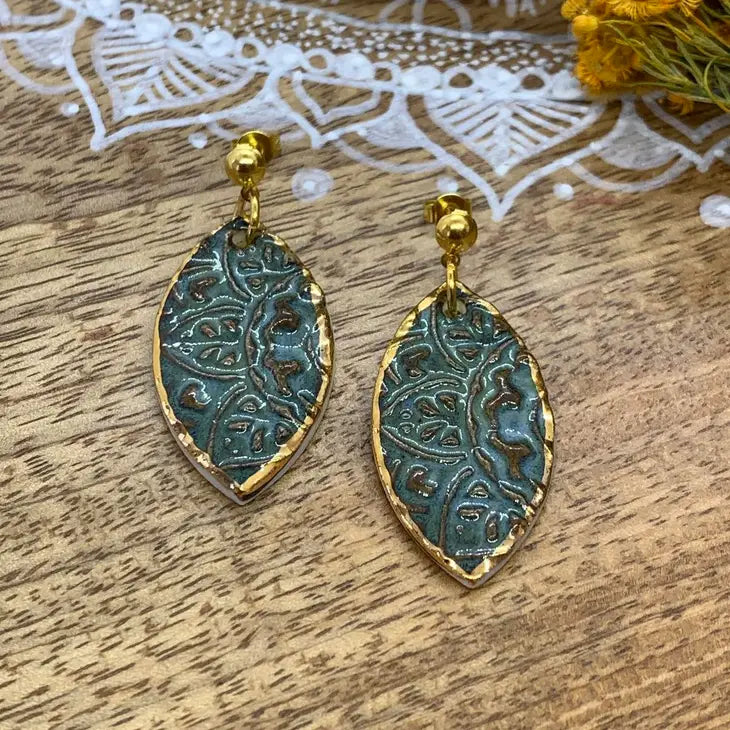 Elliana - Porcelain Earrings with Gold