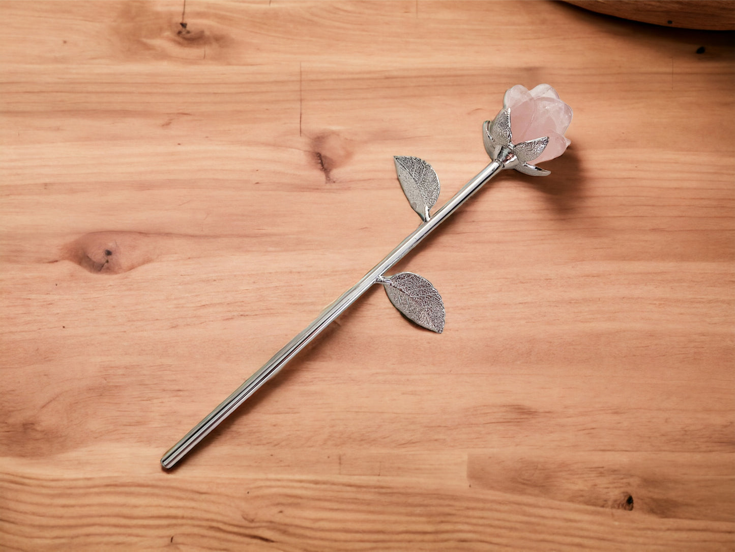 Rose Quartz Rose with Stem