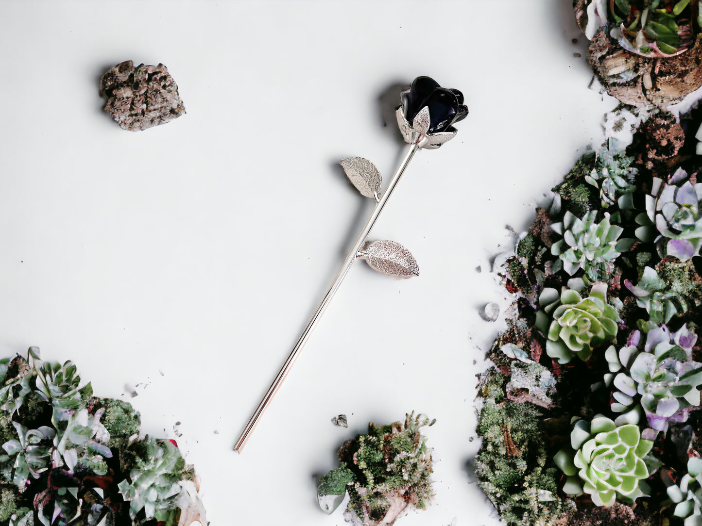Obsidian Rose with Stem