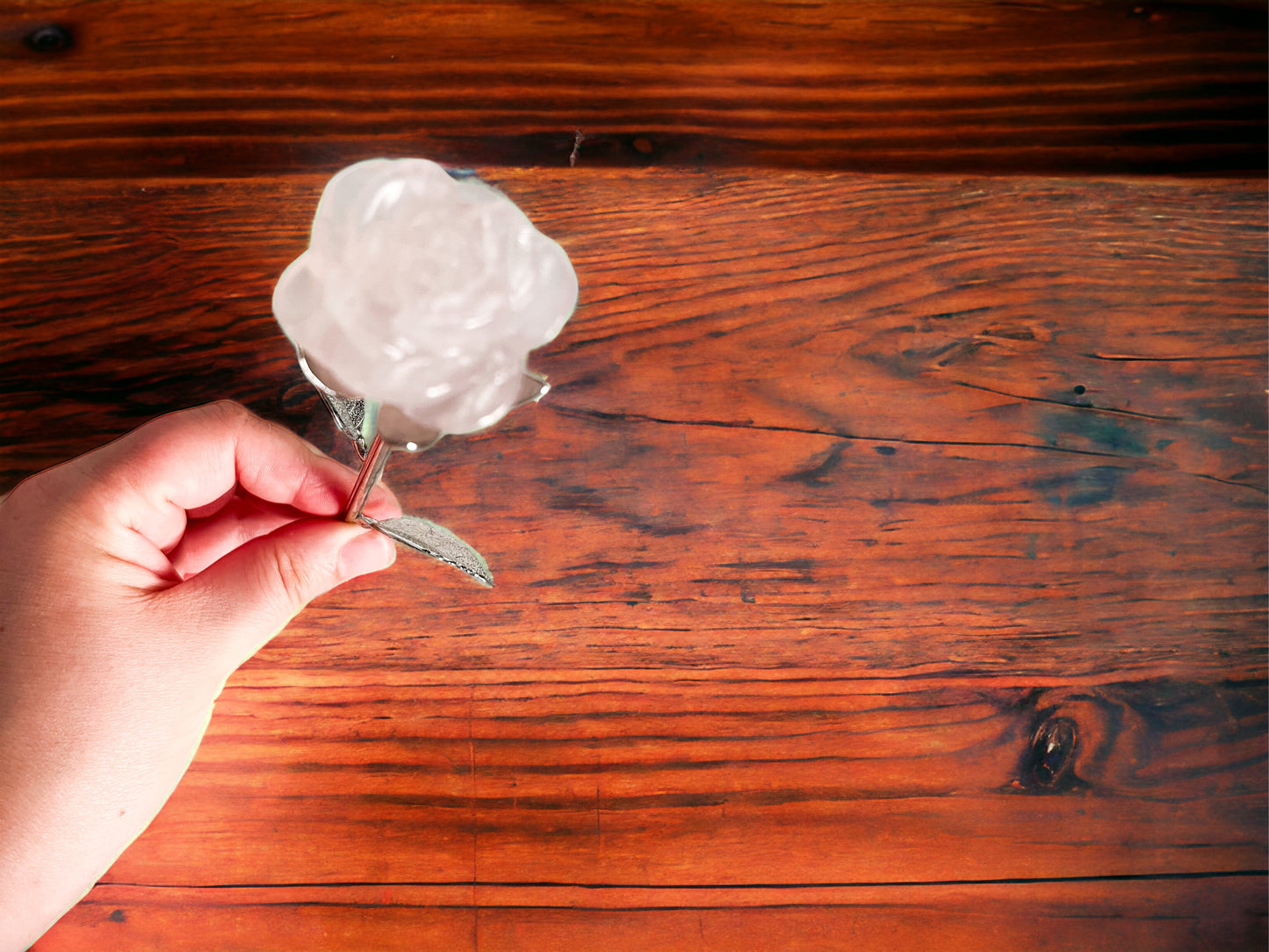 Rose Quartz Rose with Stem