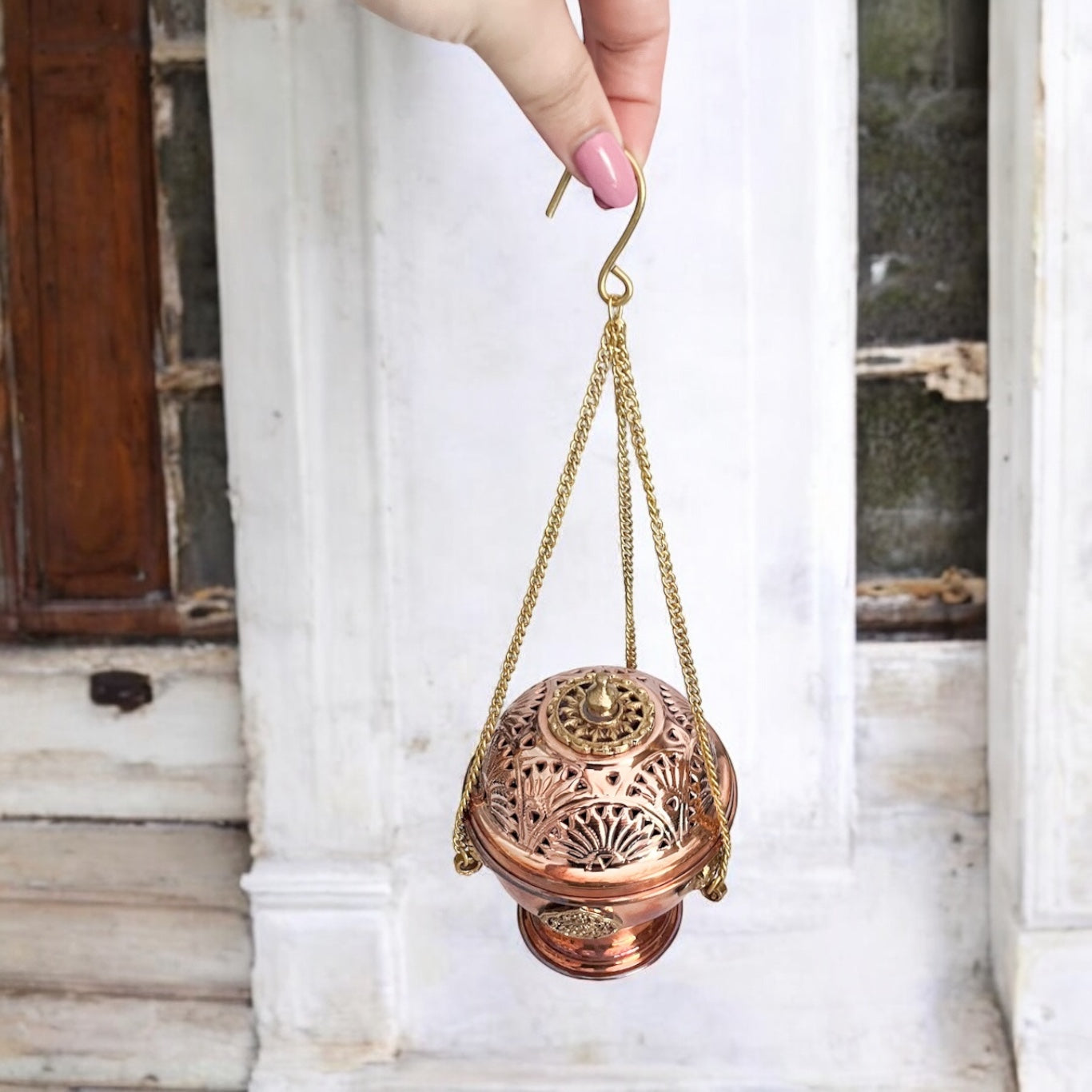 Copper Hanging Incense Burner Top View