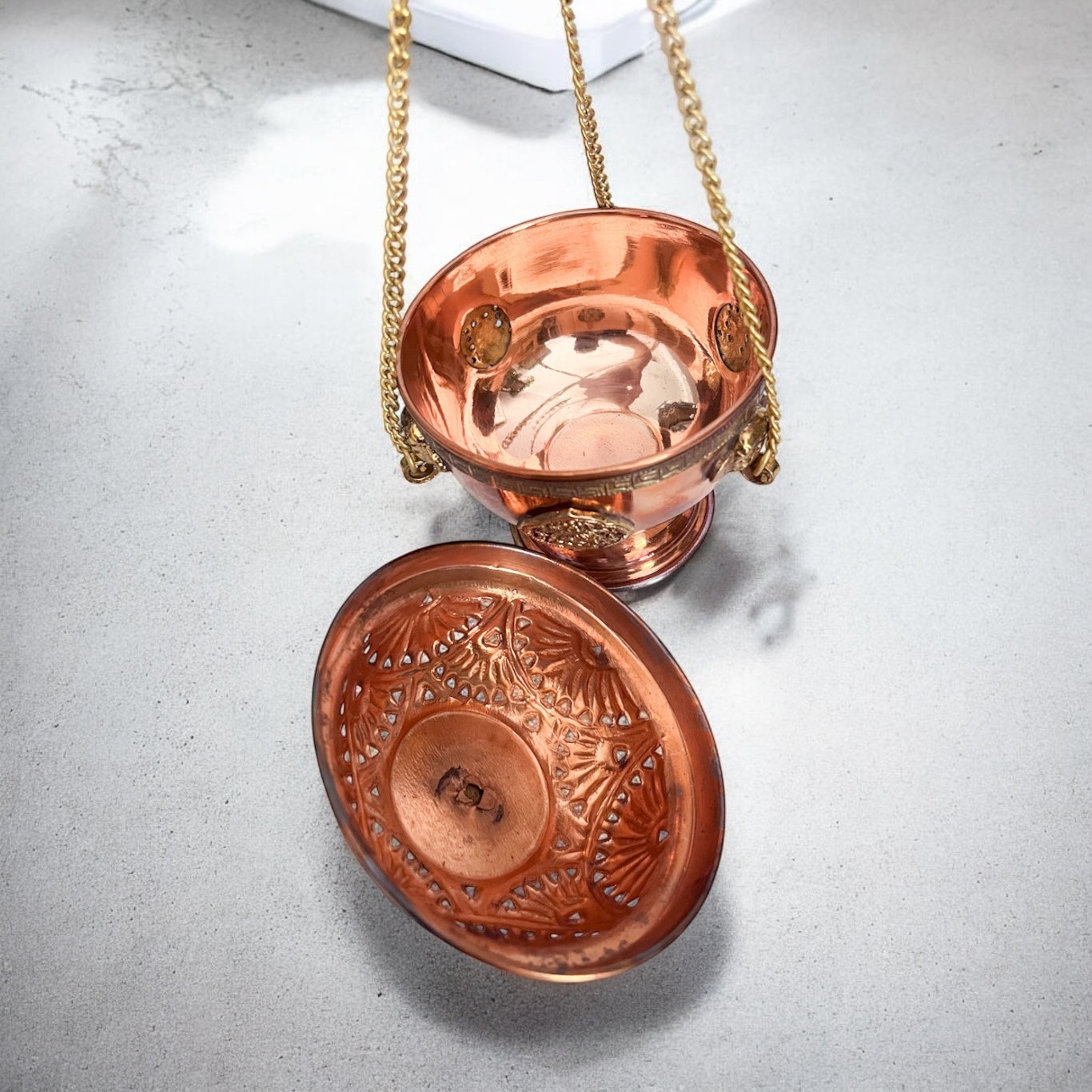 Copper Hanging Incense Burner Open