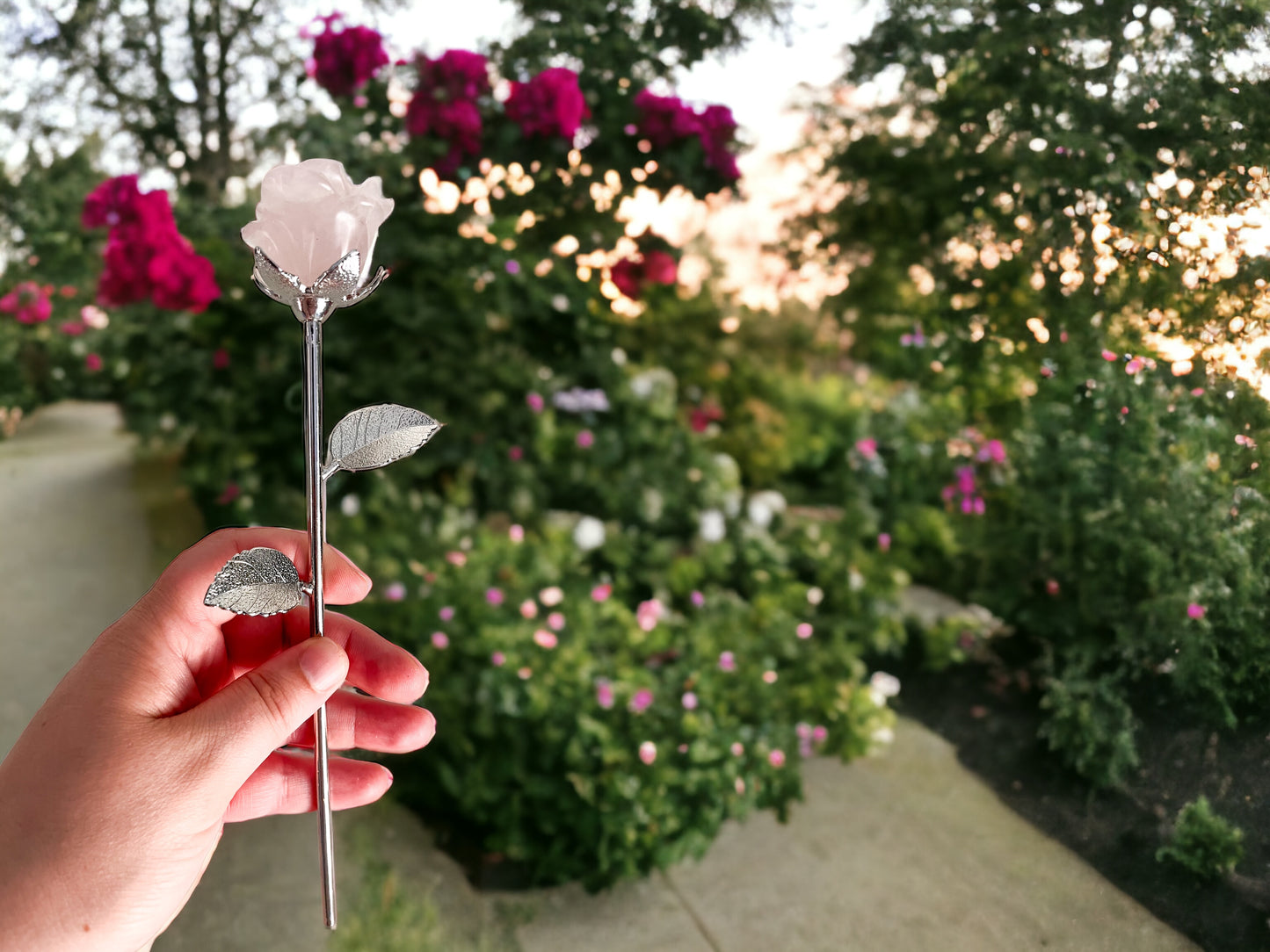 Rose Quartz Rose with Stem