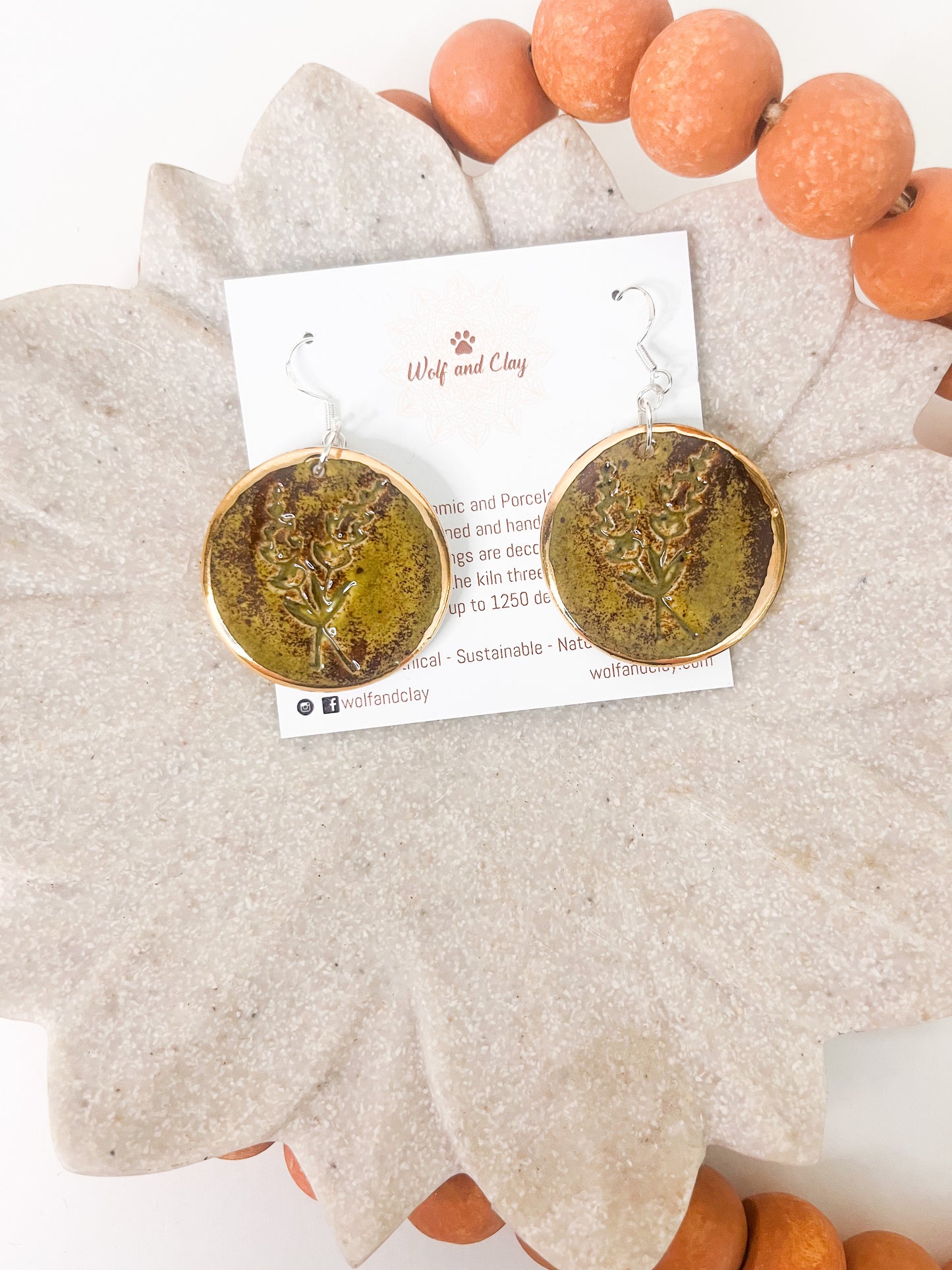 Jewellery - Branch - Porcelain Earrings with Gold Finish
