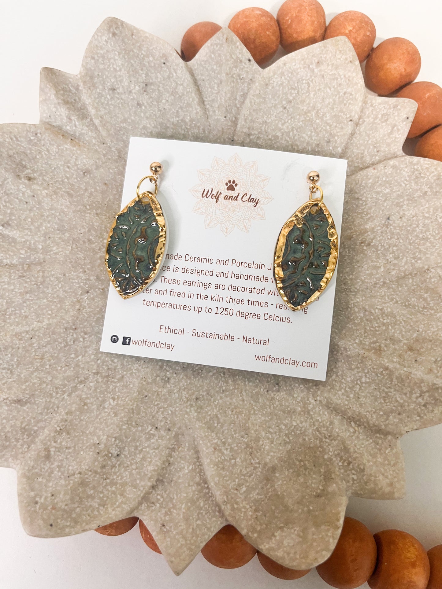 Elliana - Porcelain Earrings with Gold