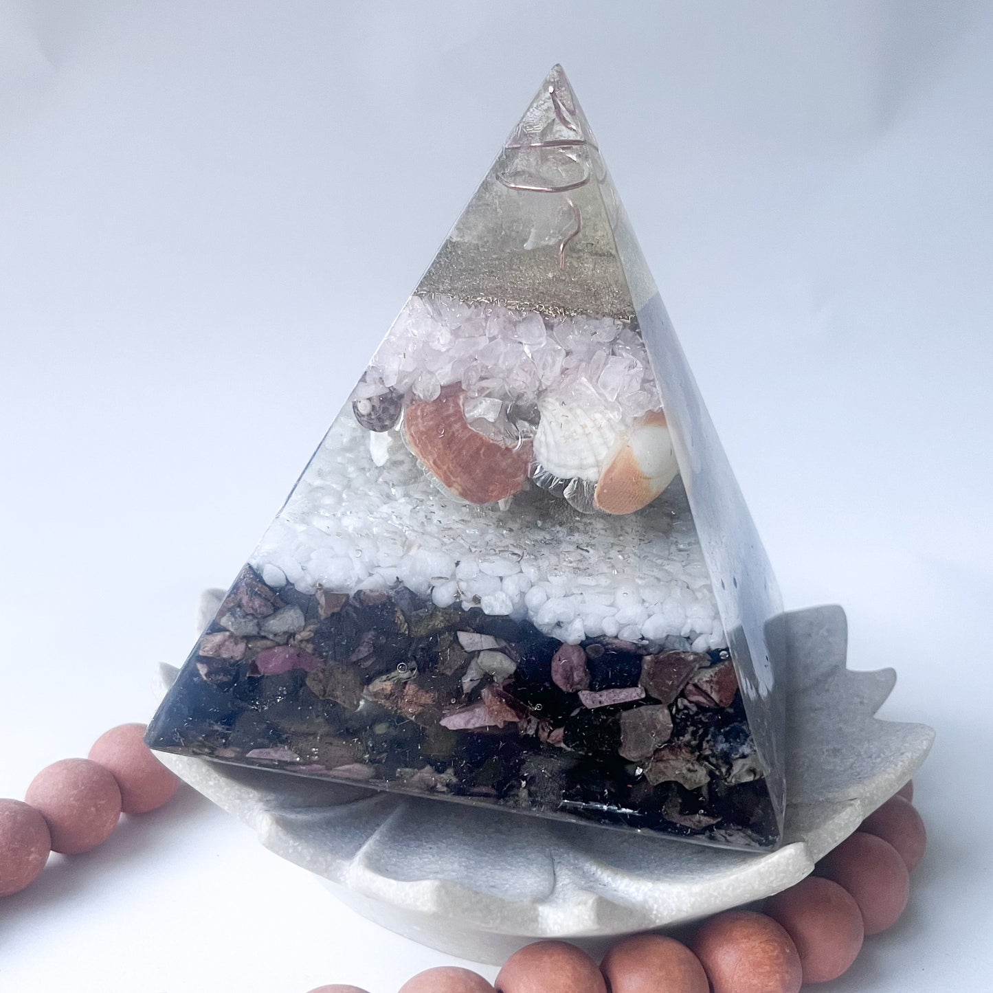 Medium Orgonite Pyramid 12cm Height - Rose Quartz & Rhodonite