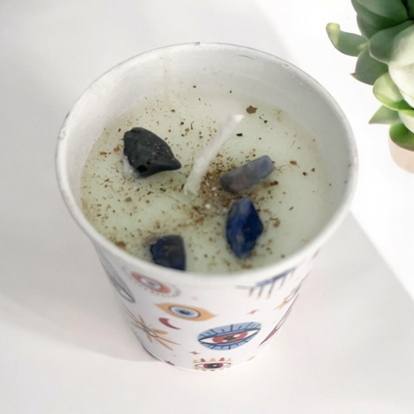 Bohemian Evil Eye Votive Candle – 5cm x 5.5cm Top View
