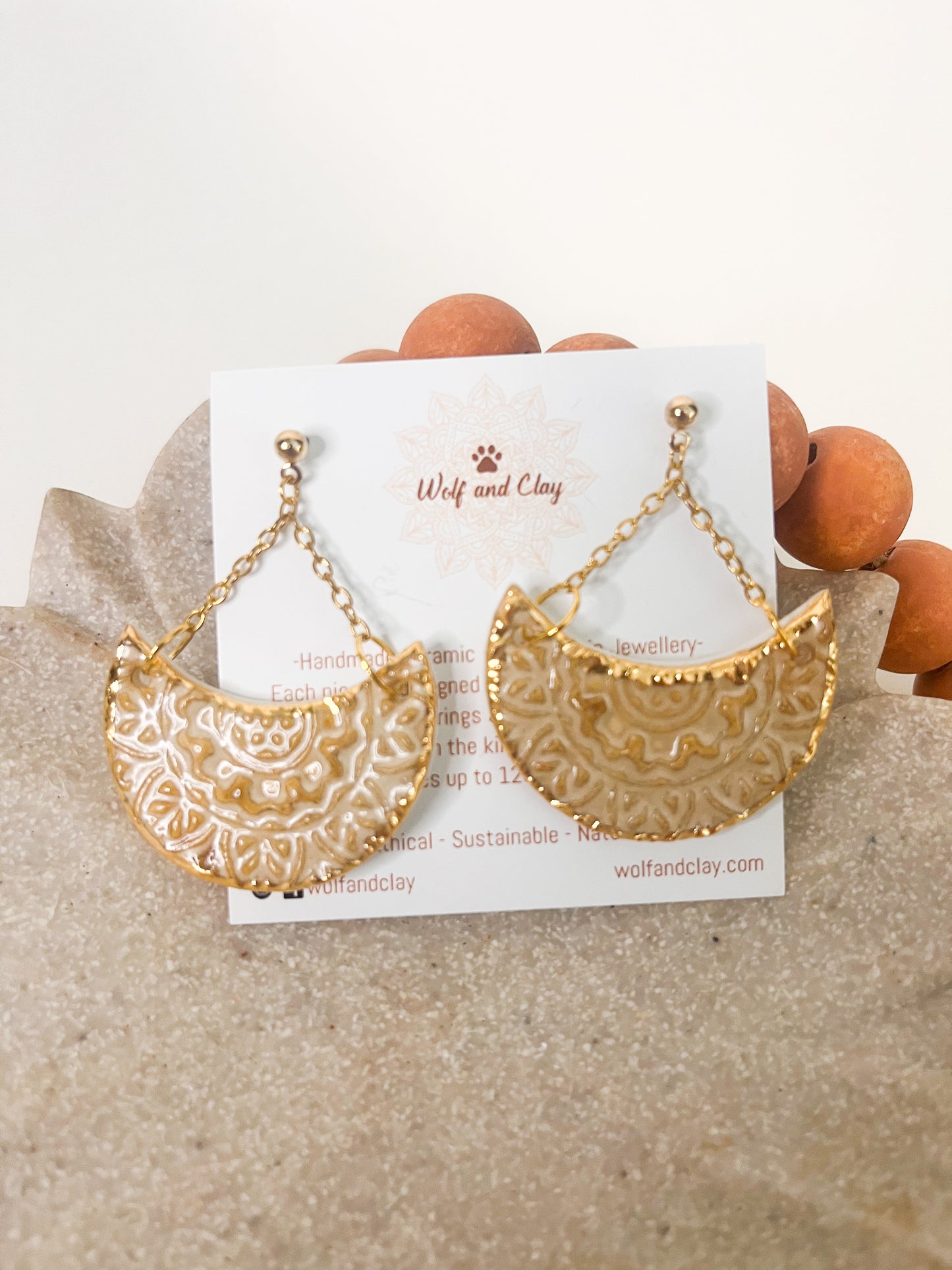 Ainsley - Porcelain Earrings with Gold Finish