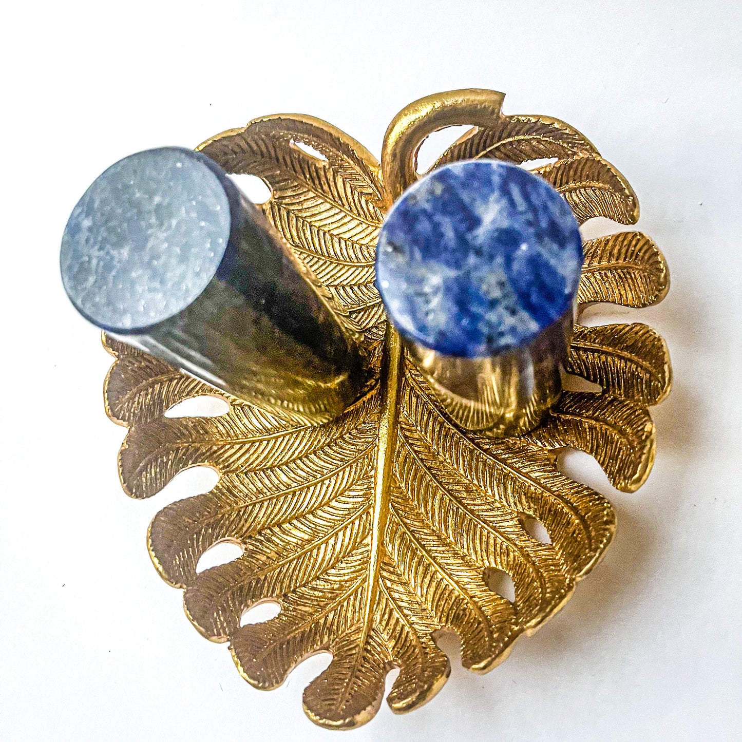 Polished Crystal Cylinders - Sodalite with Tourmaline Meditation Charger Pair - top view