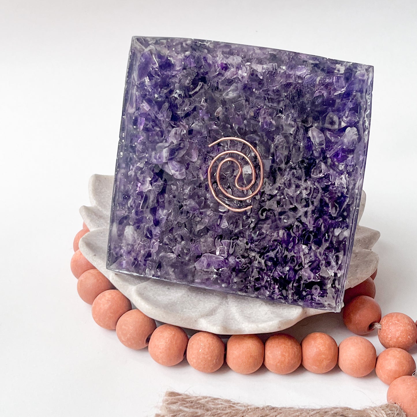 Medium Orgonite Pyramid 12cm Height - Amethyst - bottom view