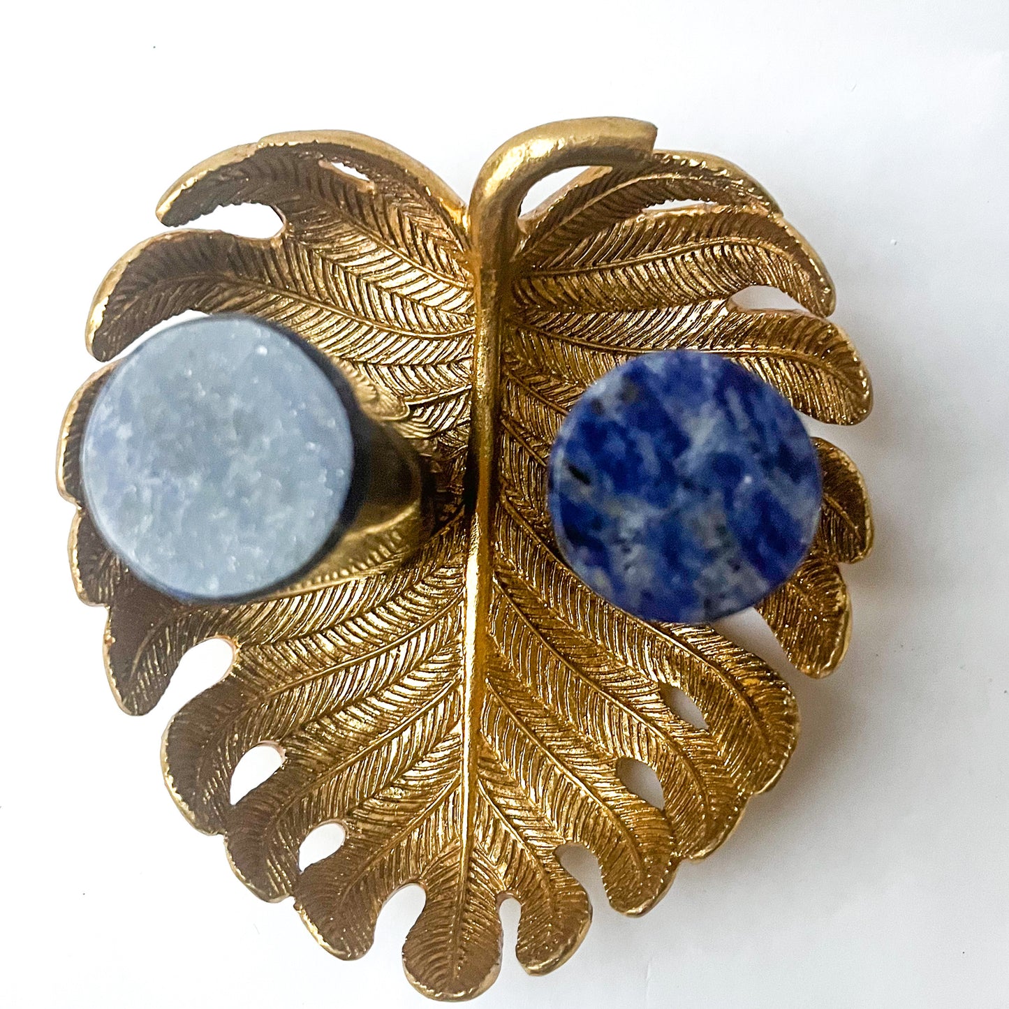 Polished Crystal Cylinders - Sodalite with Tourmaline Meditation Charger Pair - top view
