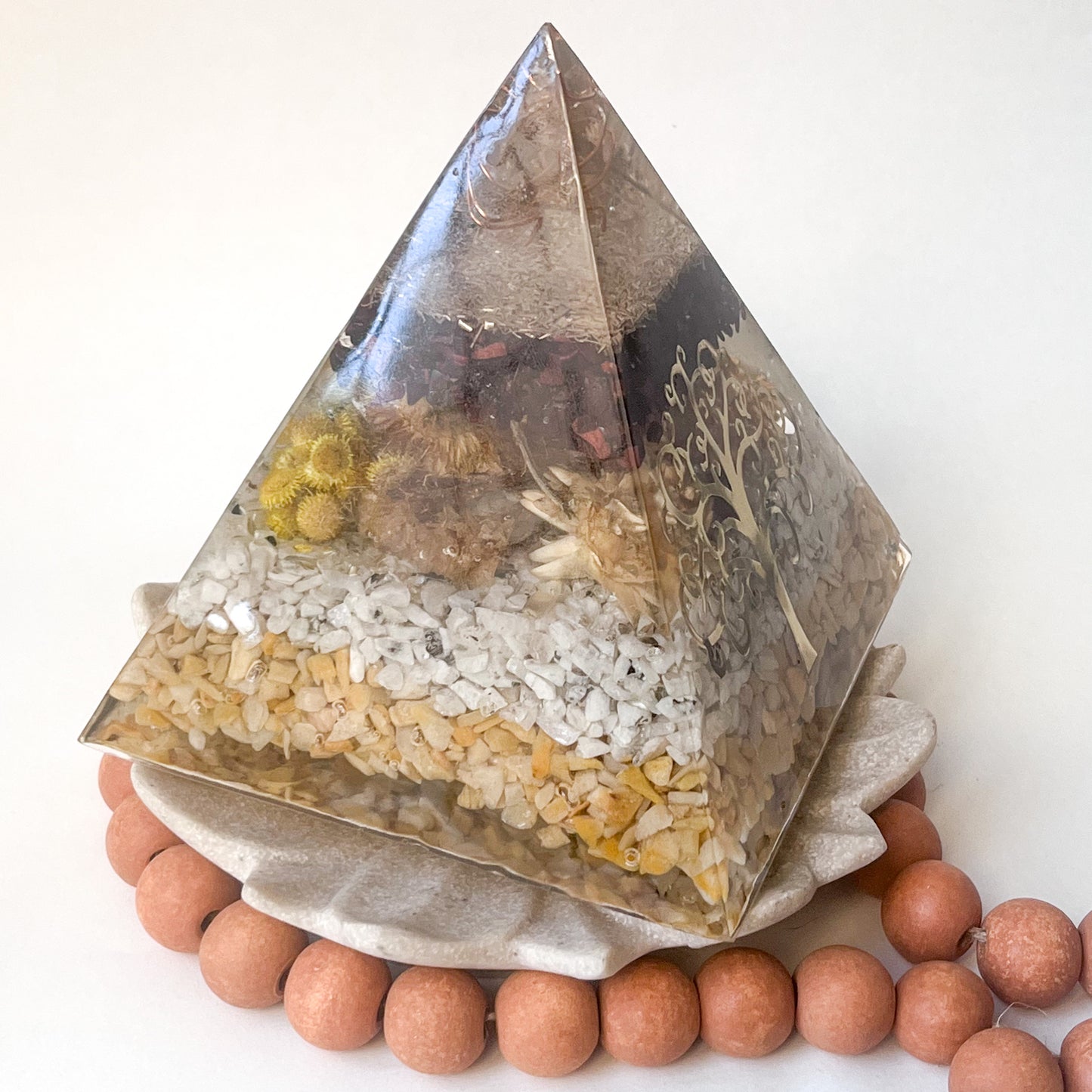 Stunning orgonite pyramid for those seeking balance, harmony and spiritual connection
