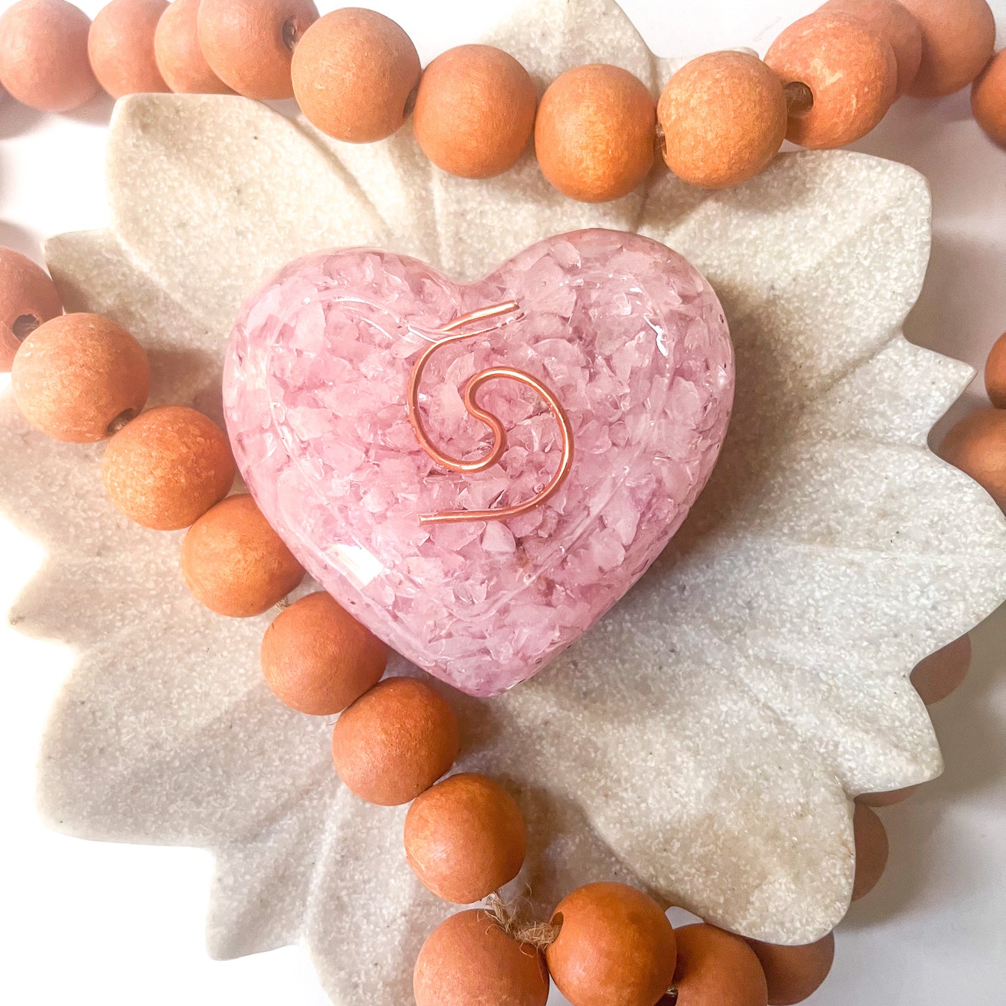 Puffy Orgonite Heart - Rose Quartz 7.5cm Width