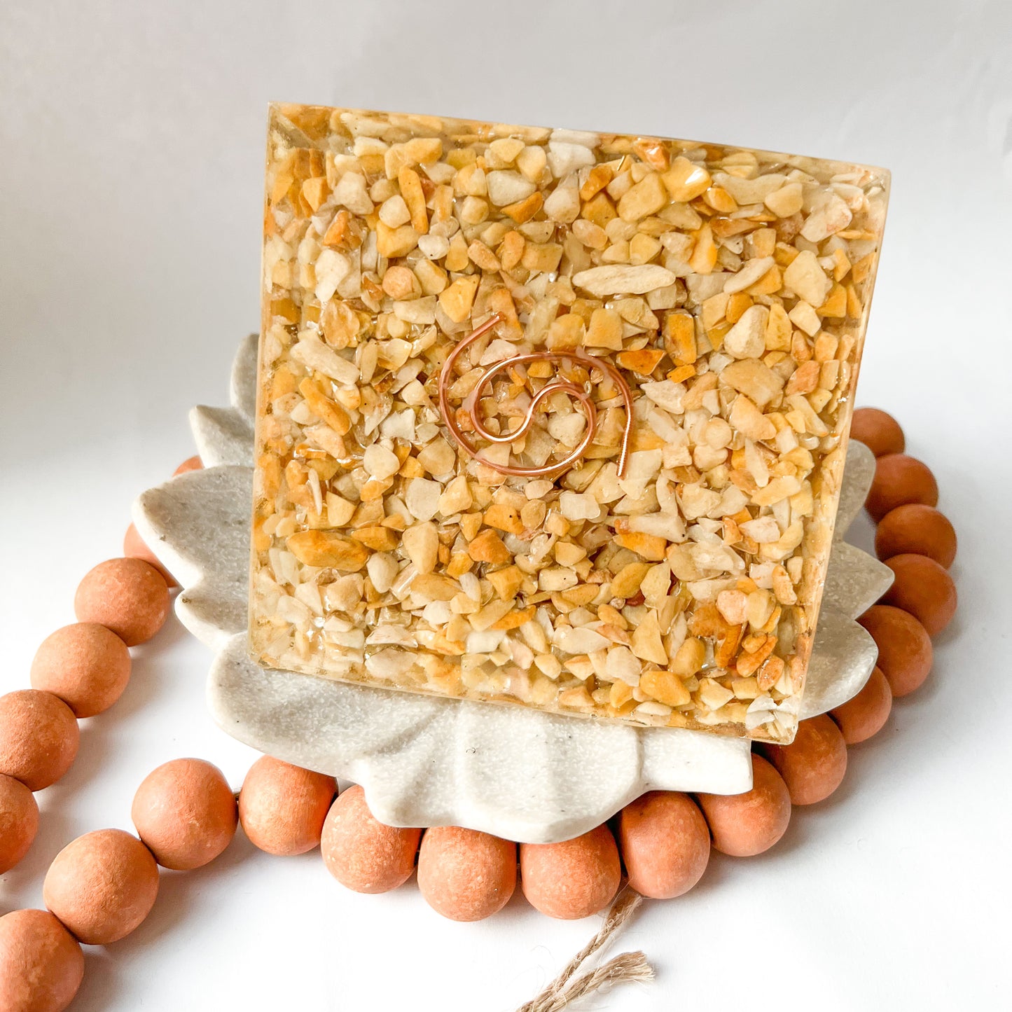 Medium Orgonite Pyramid 12cm in Height - Howlite & Yellow Aventurine Handmade
