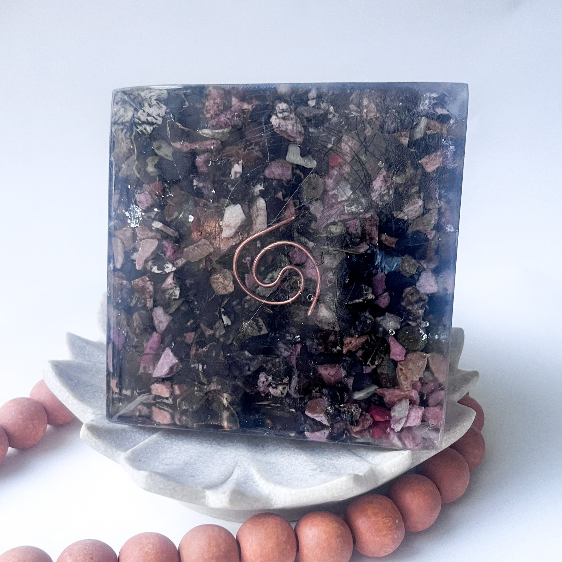 Medium Orgonite Pyramid 12cm Height - Rose Quartz & Rhodonite