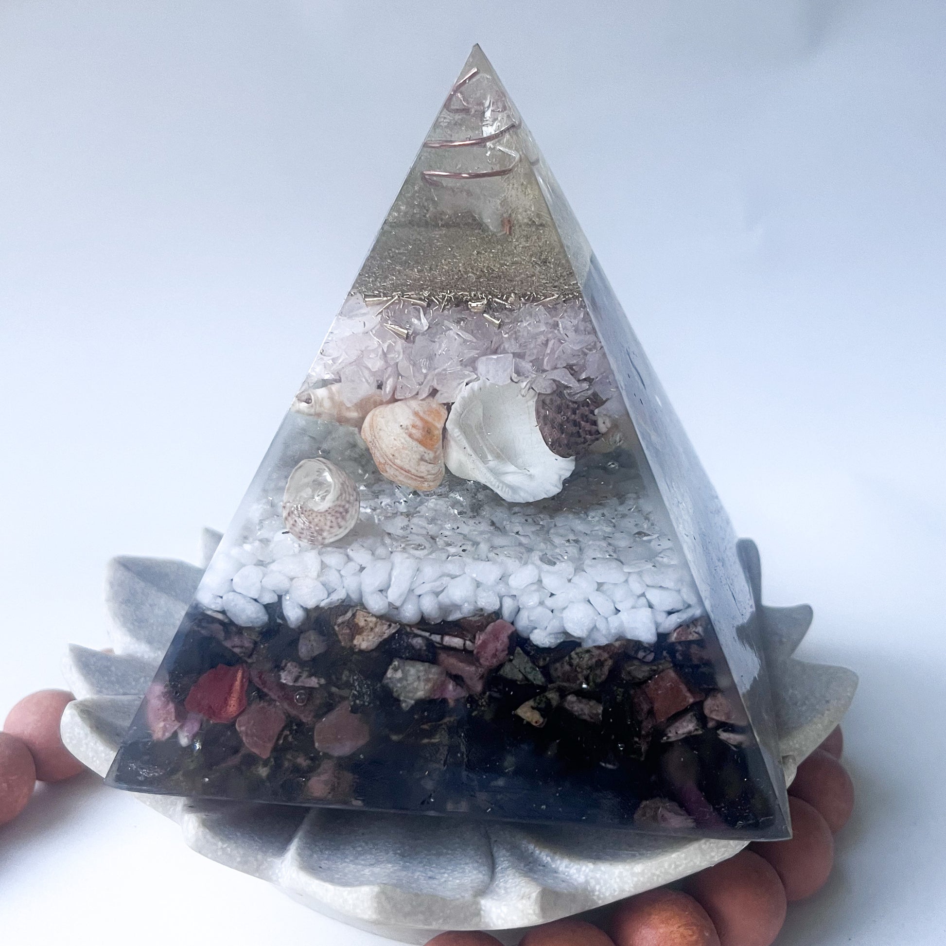 Medium Orgonite Pyramid 12cm Height - Rose Quartz & Rhodonite