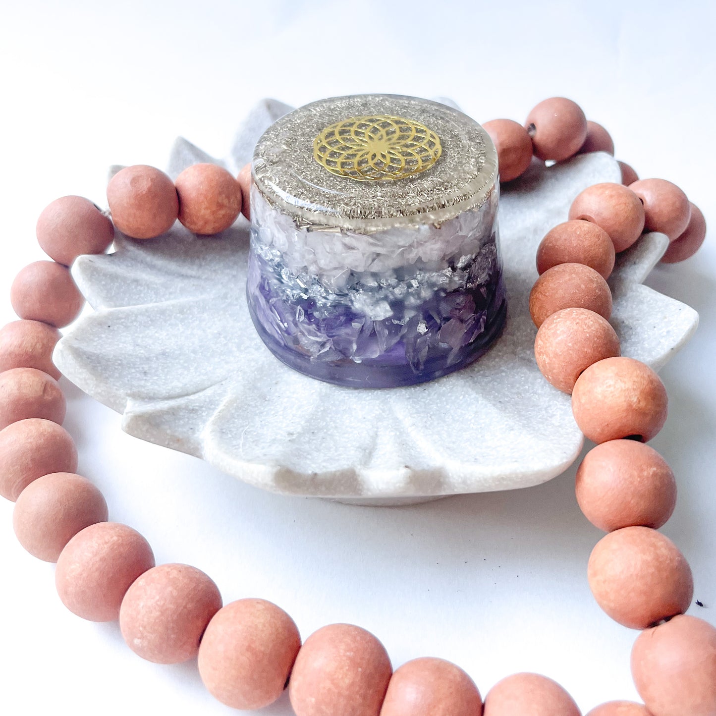 Tall Cylinder Orgonite - Amethyst & Rose Quartz 6.5cm Diameter x 4.5cm Height