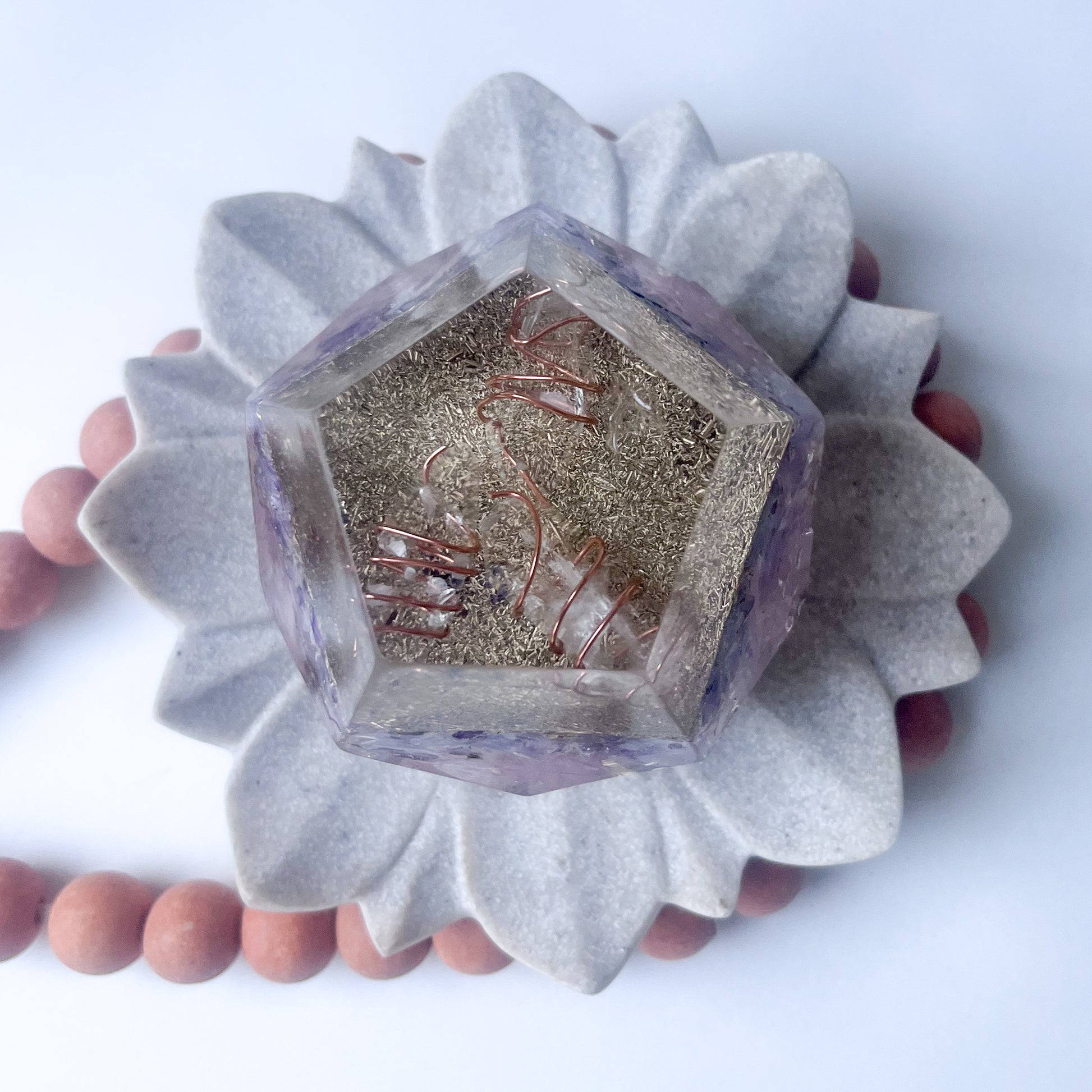 Polygon Orgonite Shape - Amethyst & Rose Quartz - Top View