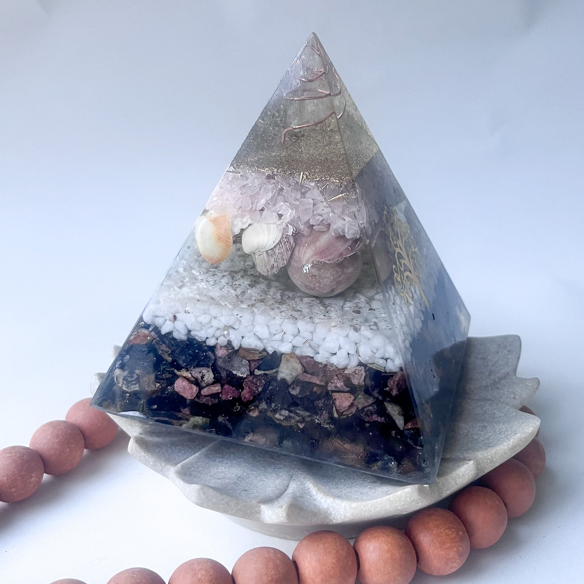 Medium Orgonite Pyramid 12cm Height - Rose Quartz & Rhodonite