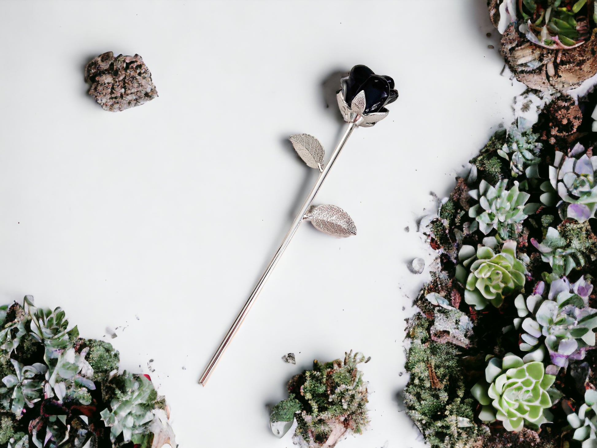 Obsidian Rose with Stem