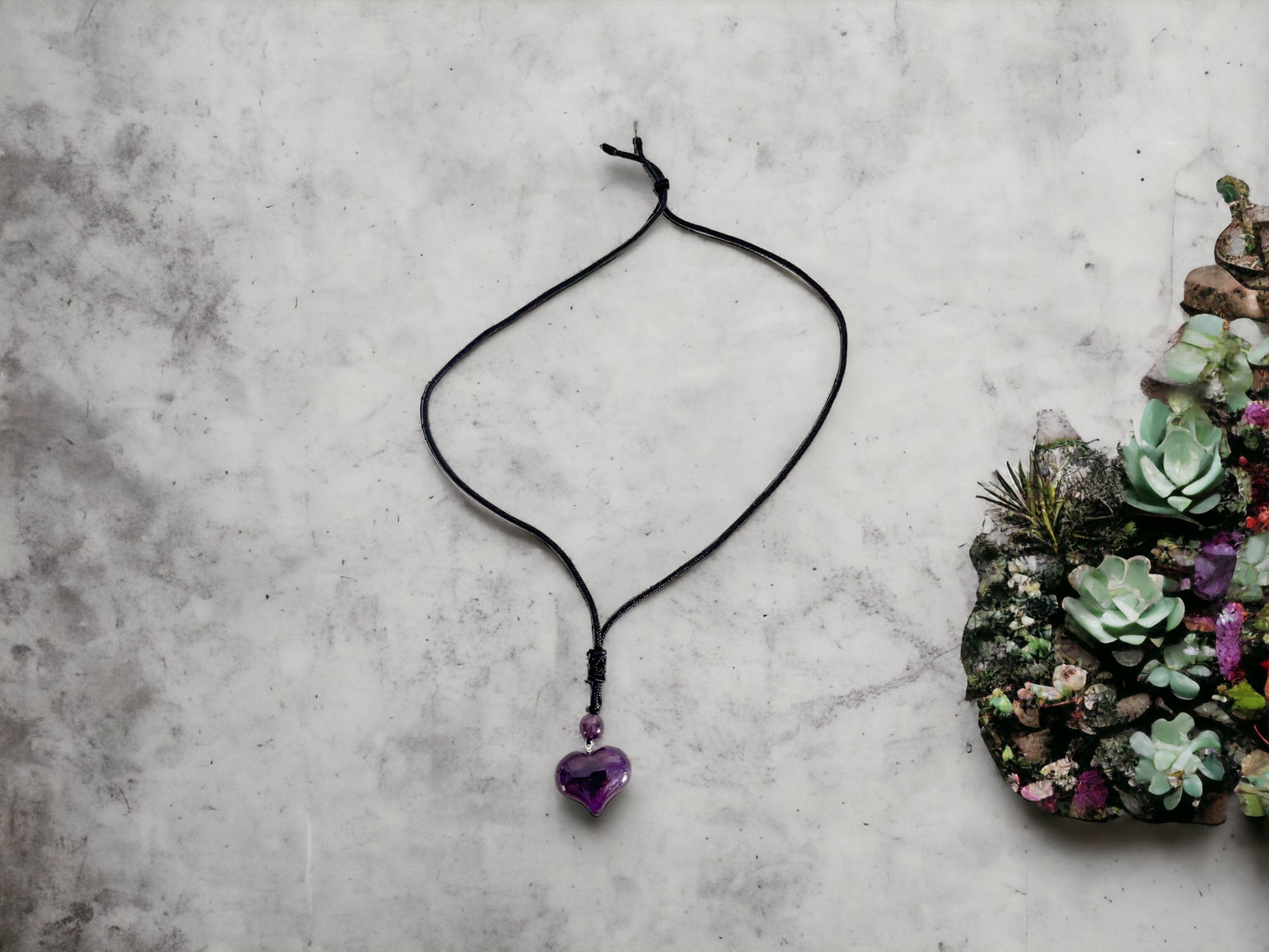 Crystal Jewellery - Amethyst Heart Drawstring Necklace 35mm