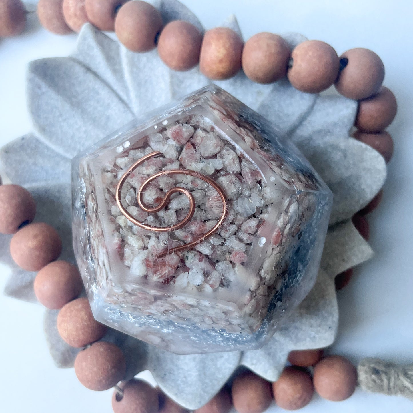 Polygon Orgonite Shape - Rose Quartz & Sunstone bottom view