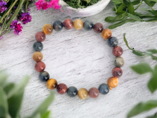  Colorful Tigers Eye 8mm Bead Bracelet