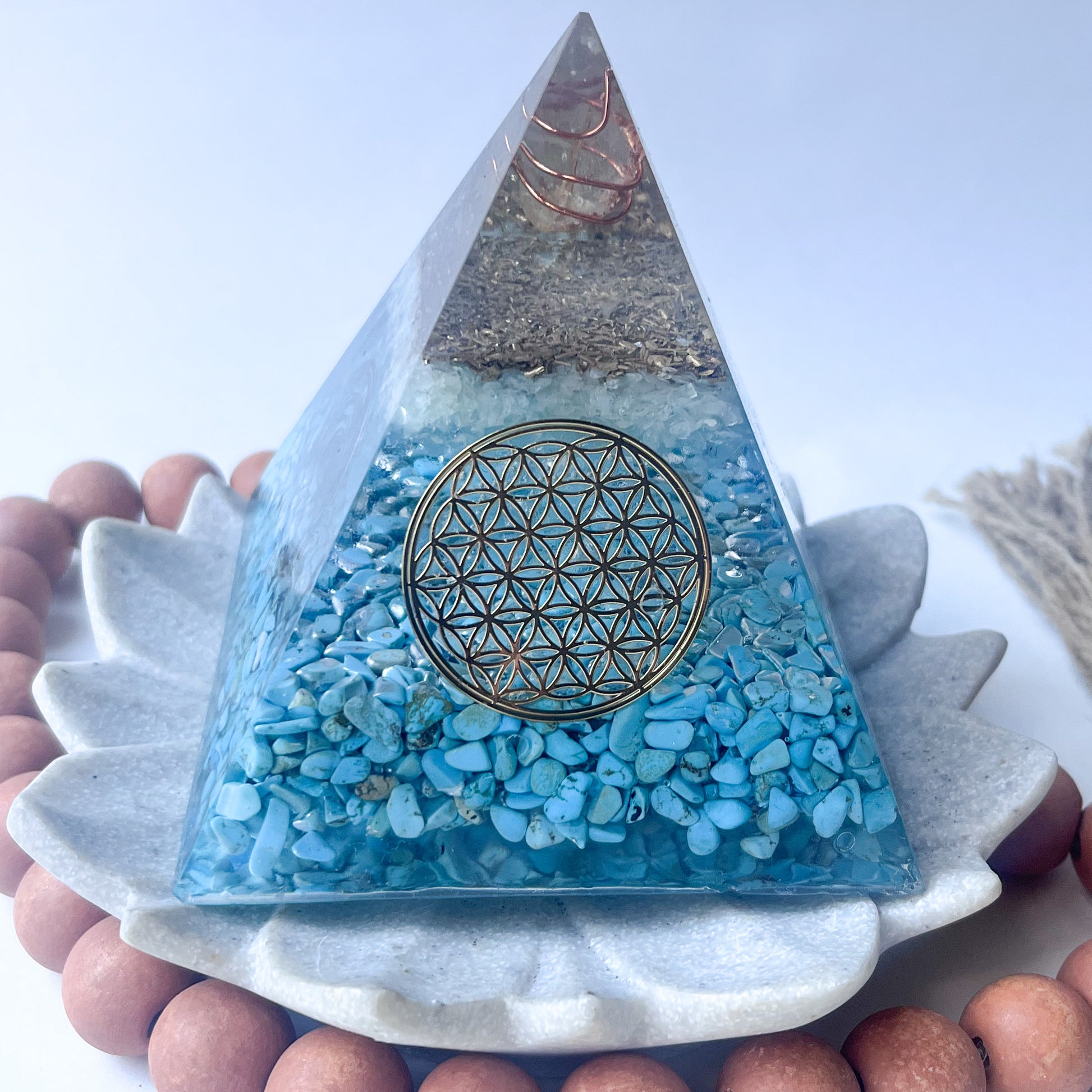 Medium Orgonite Pyramid 12cm in Height - Jade & Turquoise