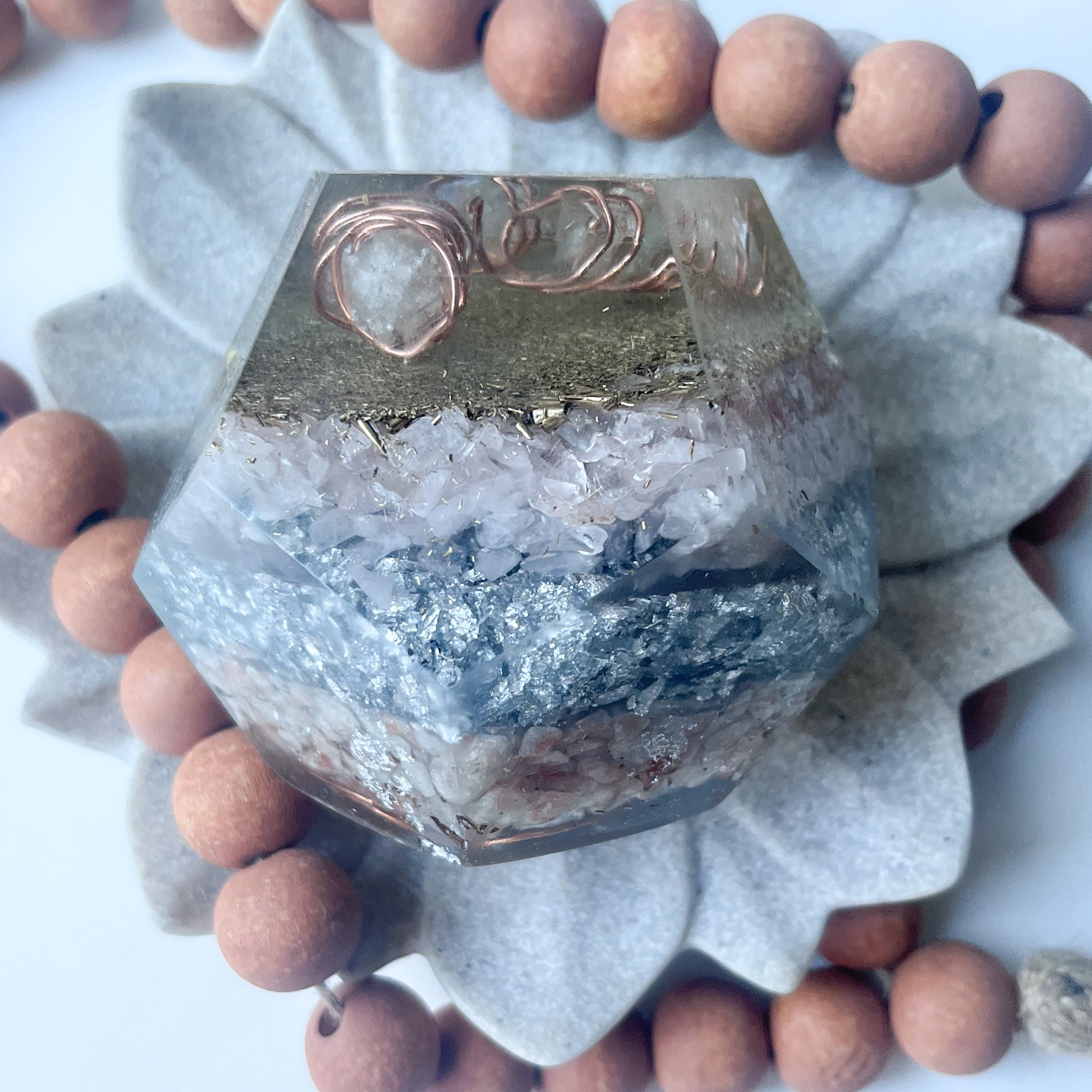 Polygon Orgonite Shape - Rose Quartz & Sunstone