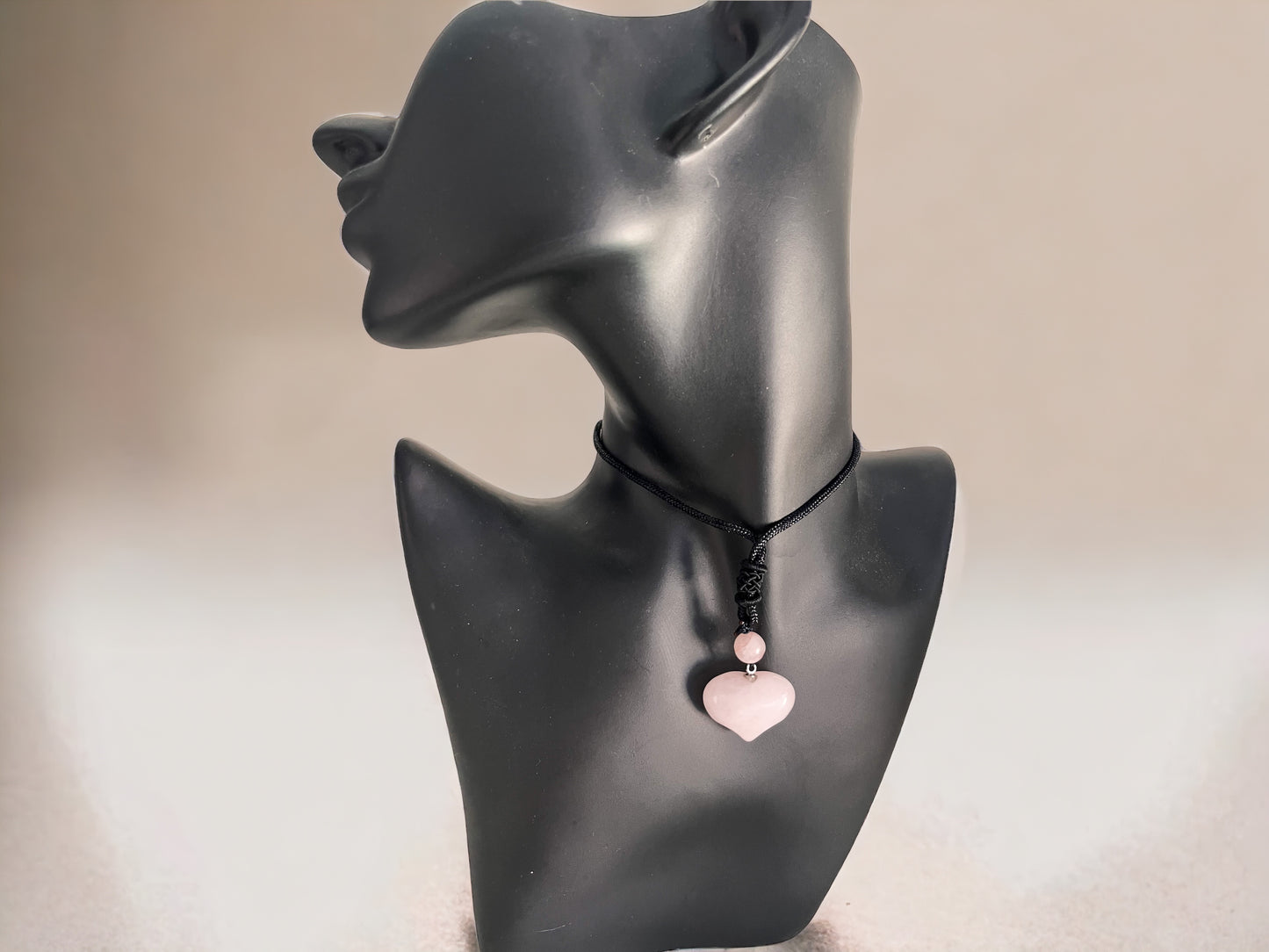 Crystal Jewellery - Rose Quartz Heart Drawstring Necklace 35cm