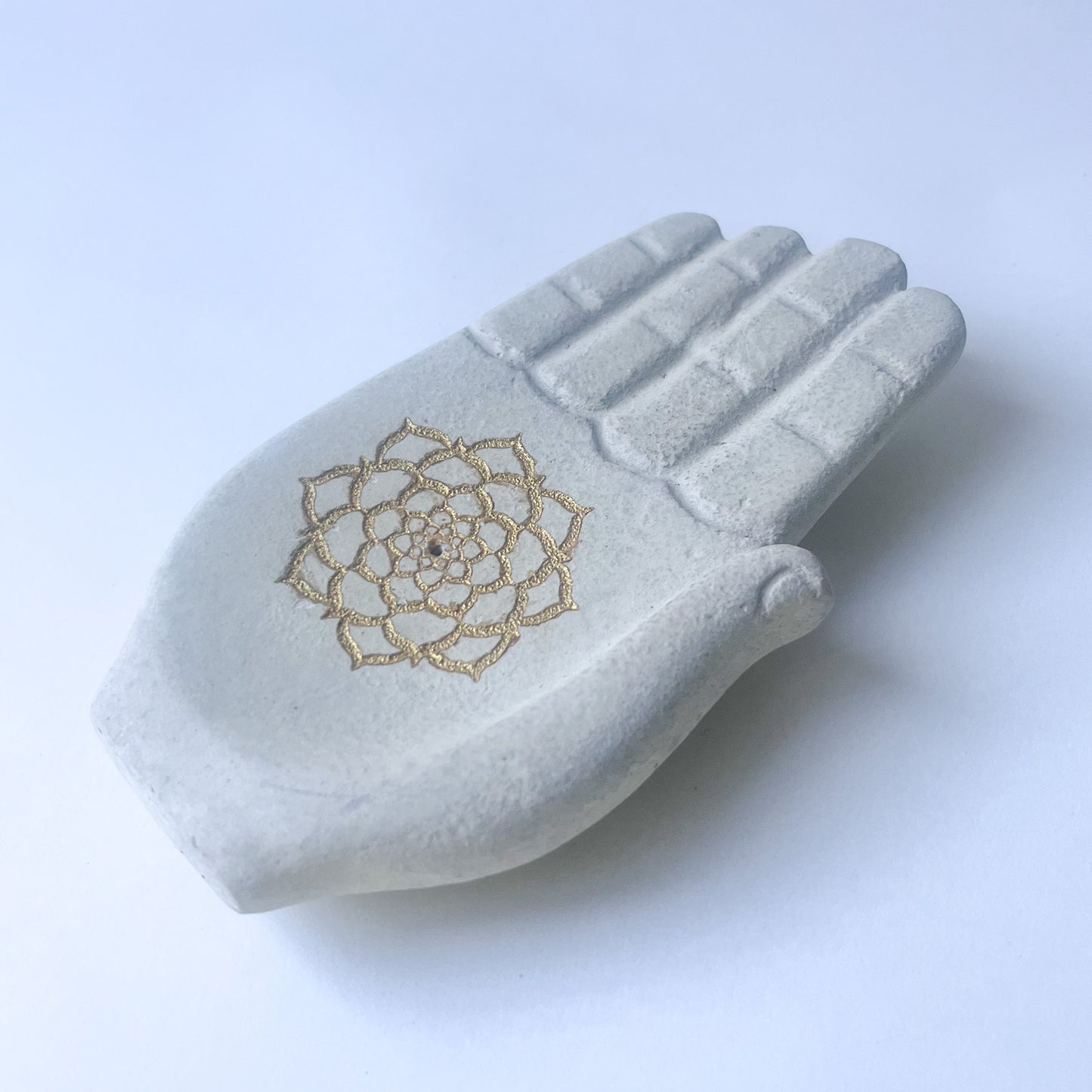 Stone Incense Holder - Hand with Lotus Engraved
