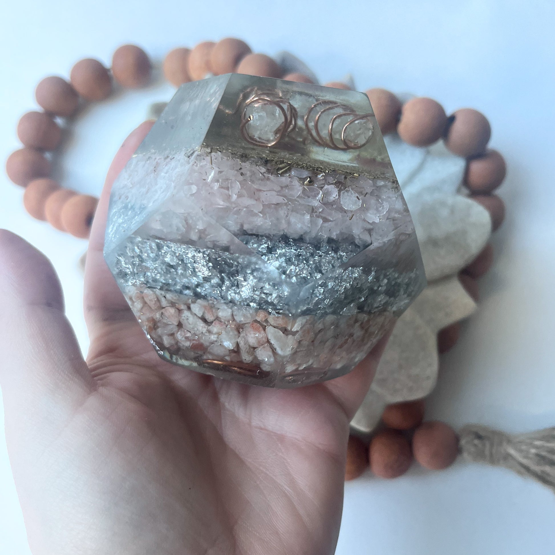 Polygon Orgonite Shape - Rose Quartz & Sunstone