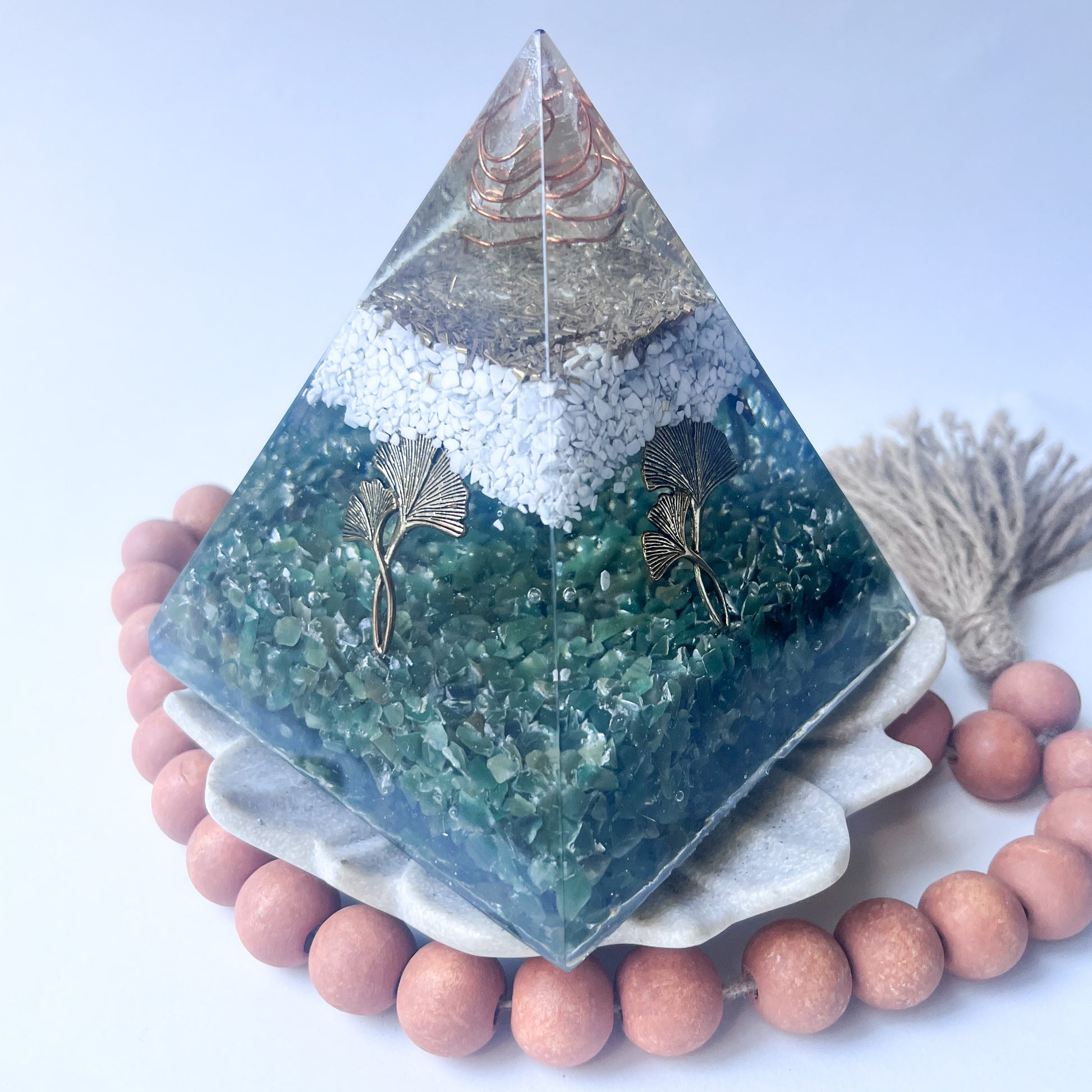 Medium Orgonite Pyramid 12cm in Height - Howlite & Moss Agate