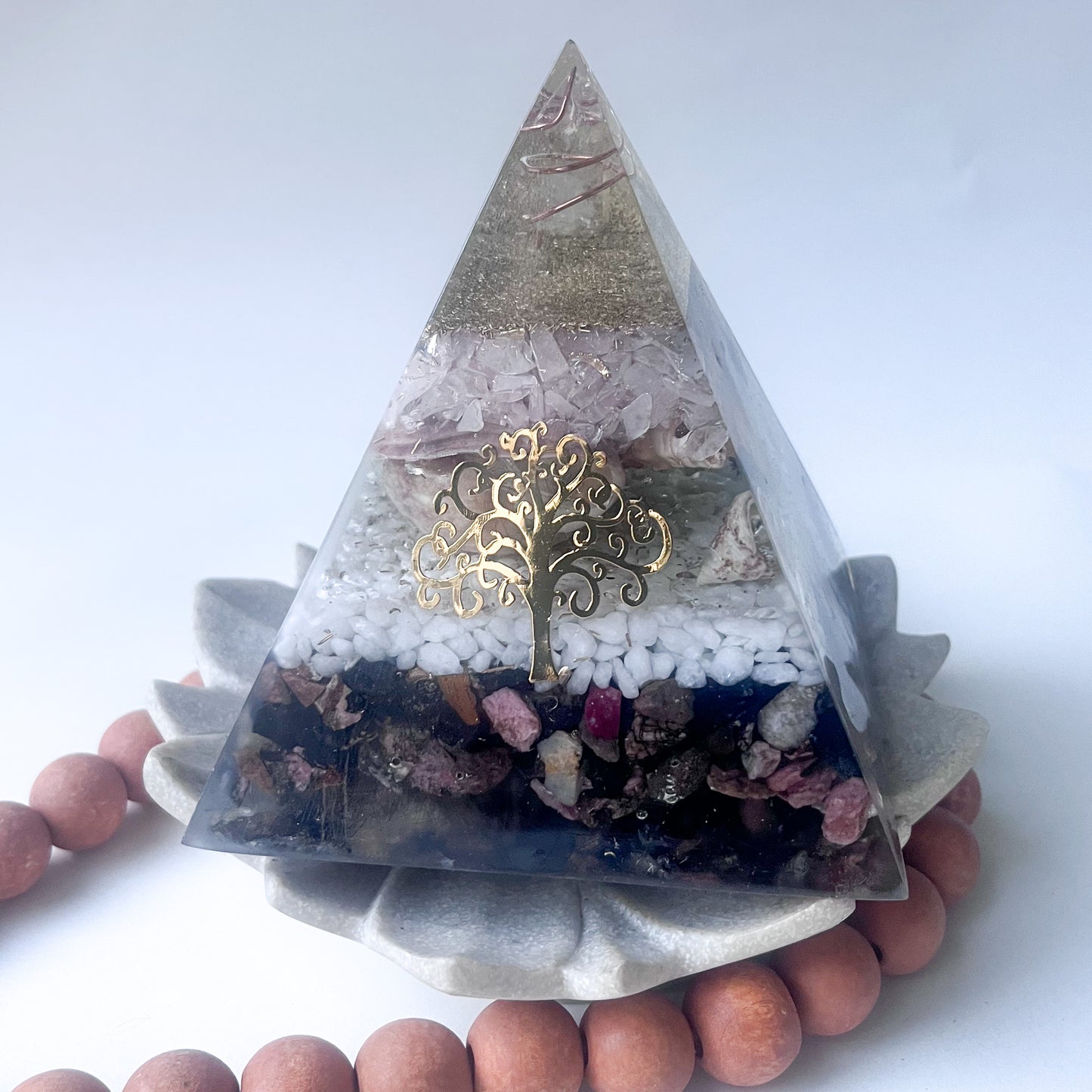 Medium Orgonite Pyramid 12cm Height - Rose Quartz & Rhodonite