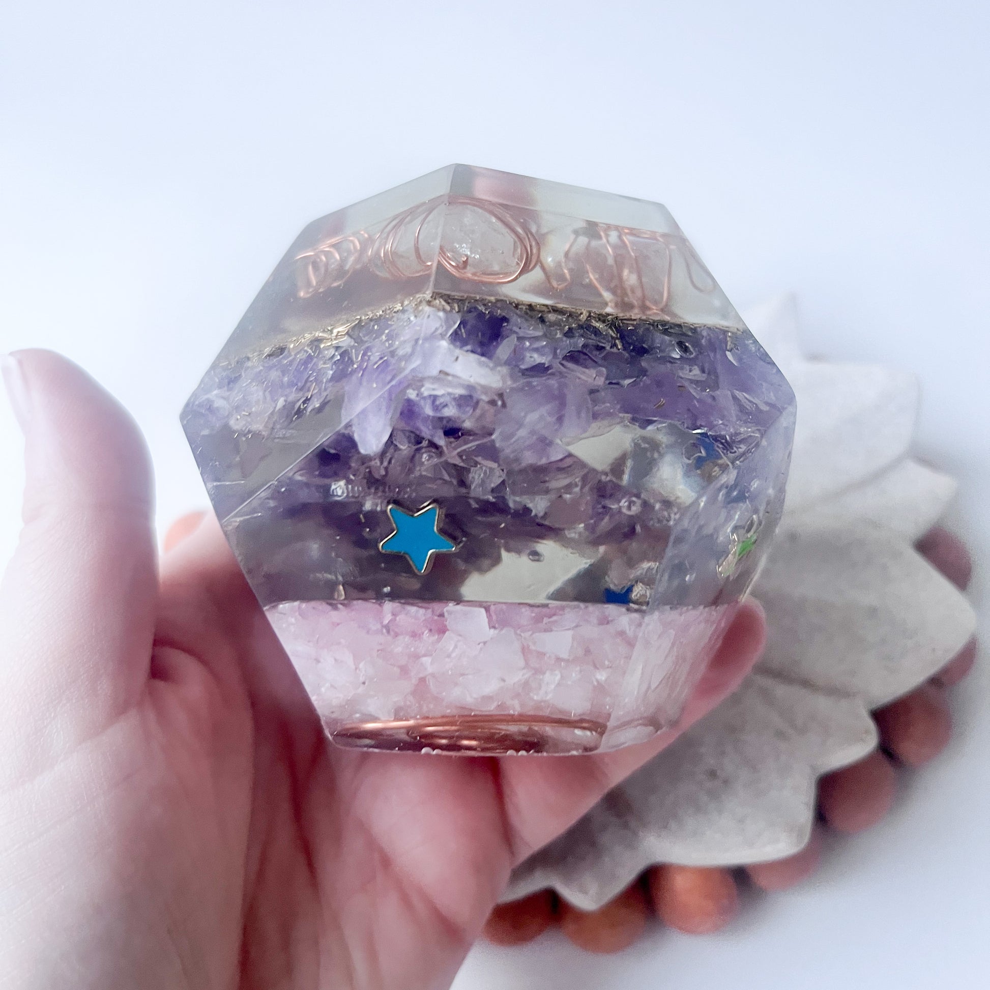 Polygon Orgonite Shape - Amethyst & Rose Quartz