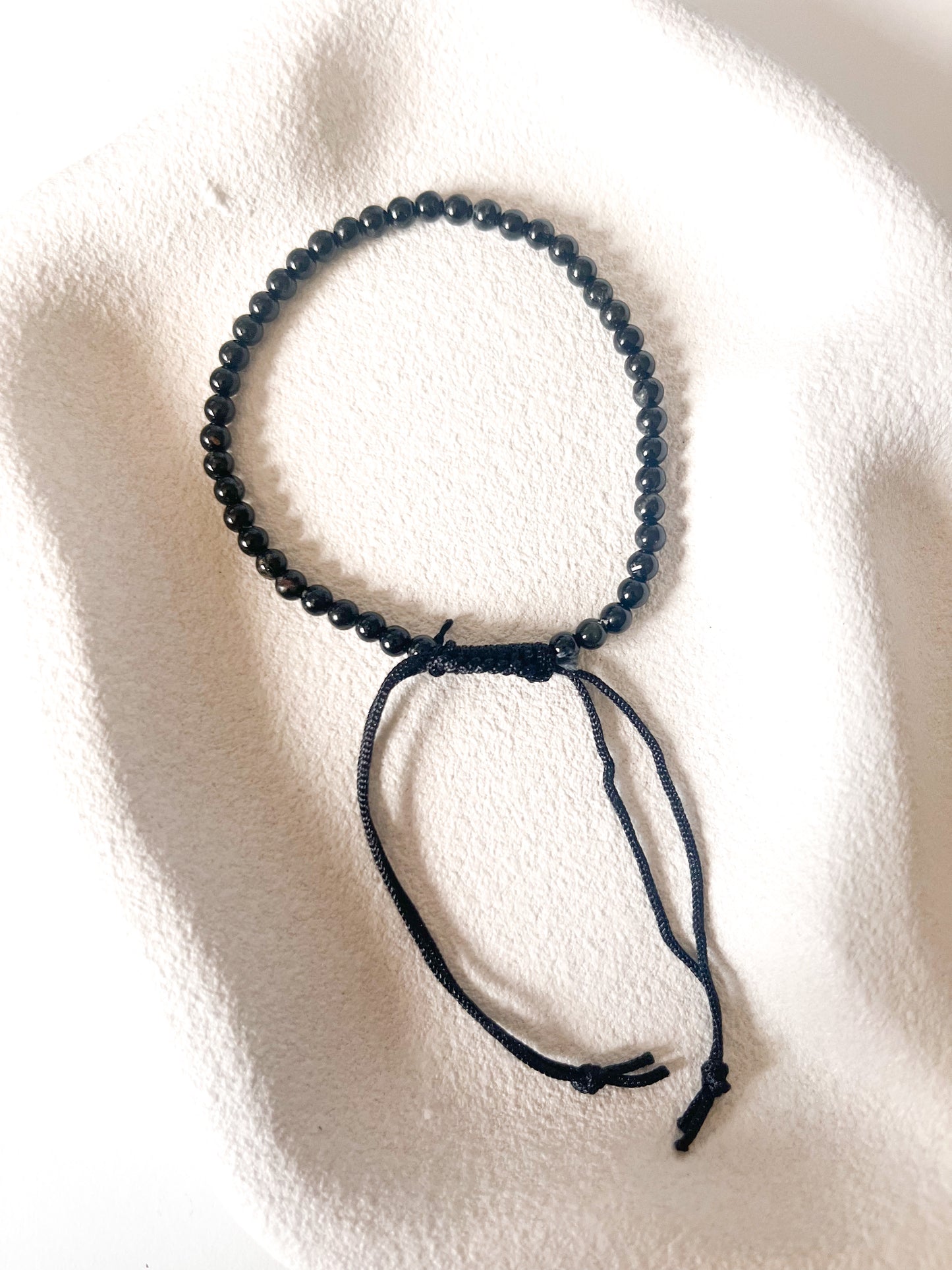 Obsidian 4mm Bead Adjustable String Bracelet