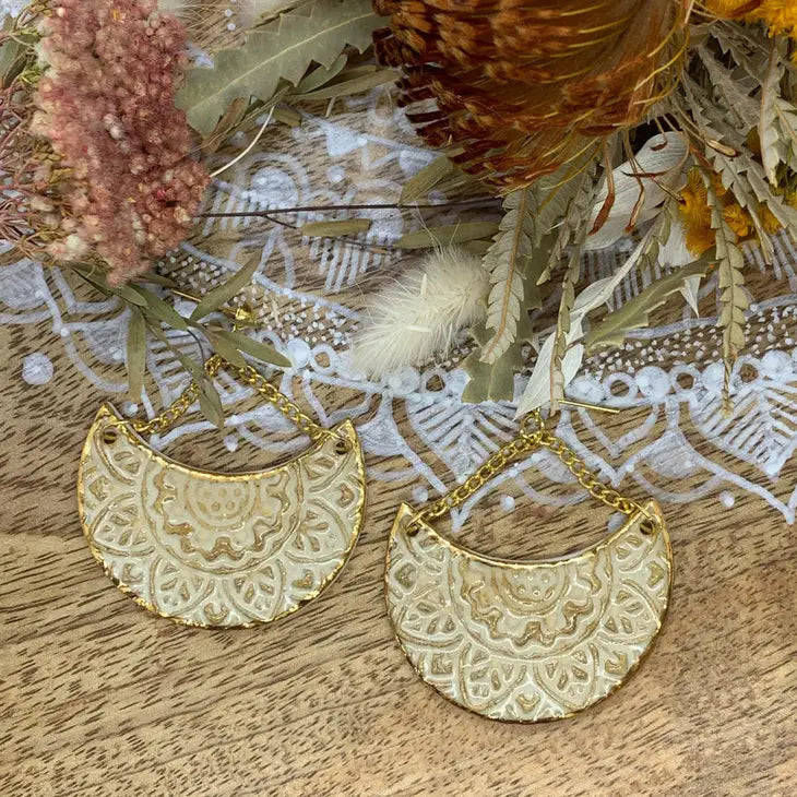 Ainsley - Porcelain Earrings with Gold Finish