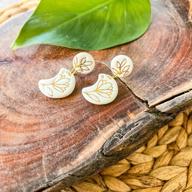 Floral Moon - Porcelain Earrings