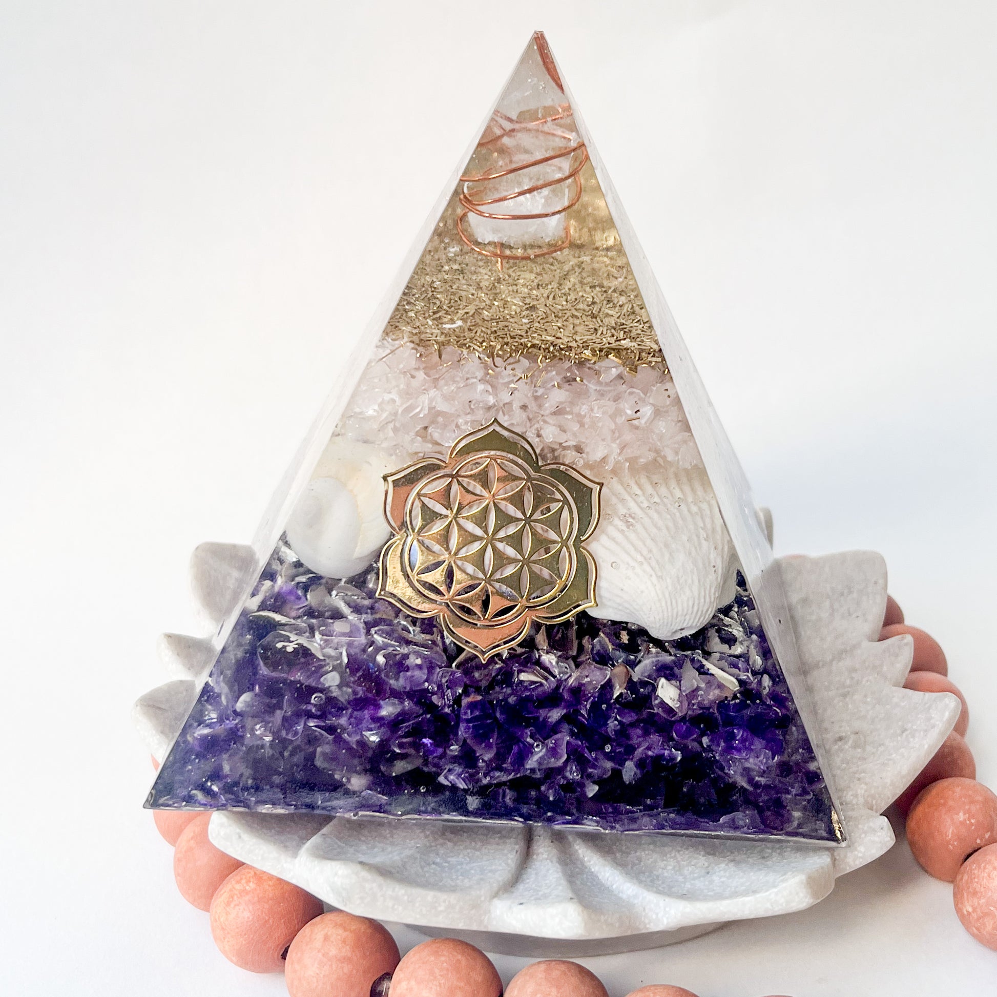 "Organic and inorganic orgonite pyramid for enhancing your aura and wellbeing