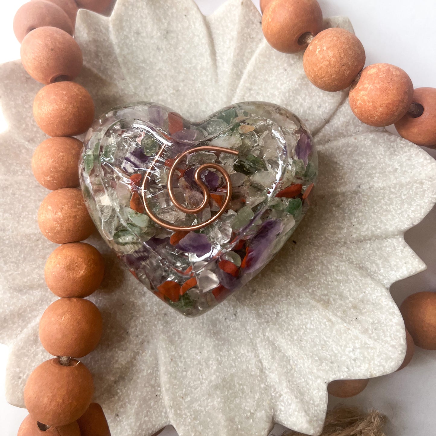 Puffy Orgonite Heart - Fluorite, Red Jasper & Amethyst 7.5cm Width