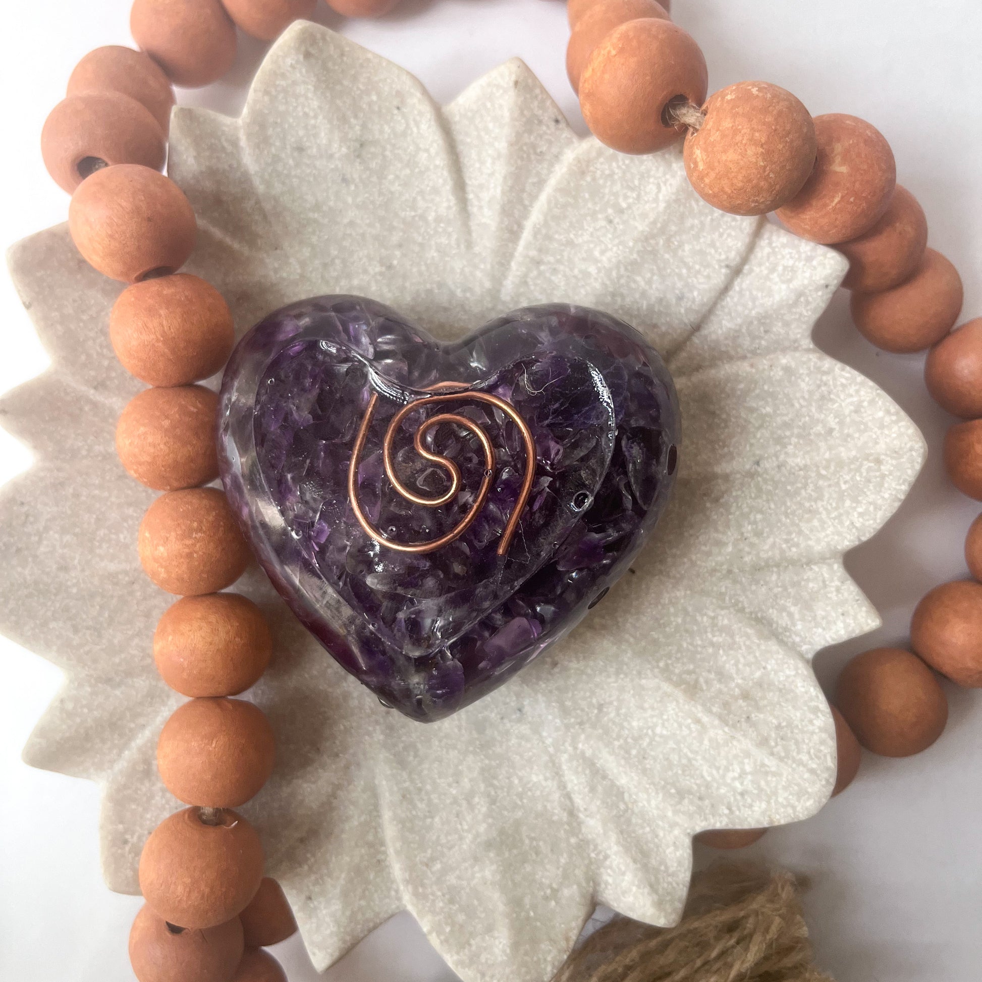 Puffy Orgonite Heart - Amethyst With Dried Purple Flower 7.5cm Width