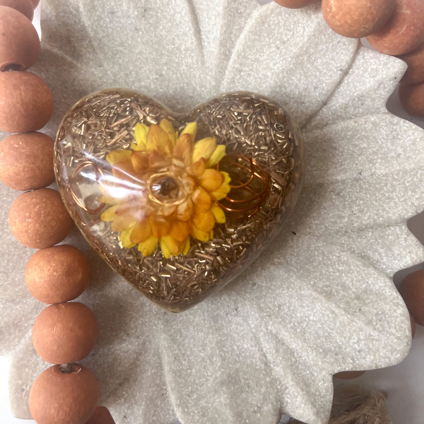 Puffy Orgonite Heart - Yellow Aventurine 7.5cm Width