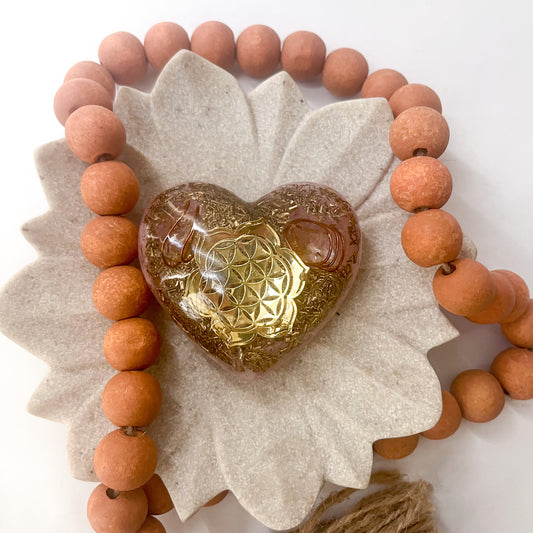 Puffy Orgonite Heart - Rose Quartz & Gold 7.5cm Width