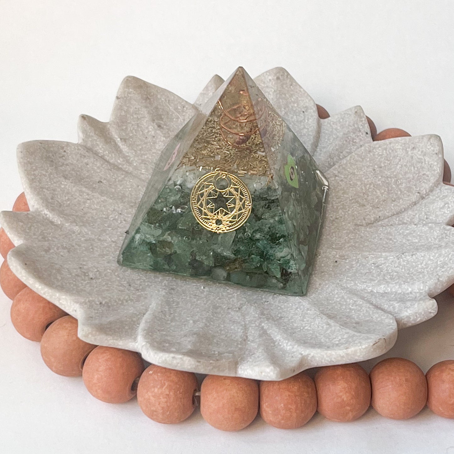 Small Orgonite Pyramid 7.5cm in Height - Jade & Moss Agate