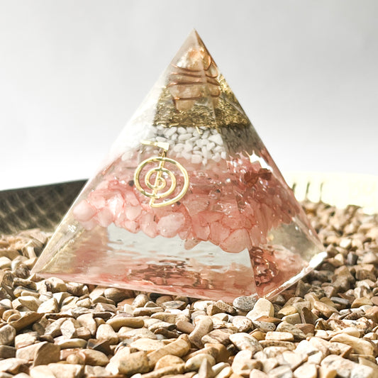 Small Orgonite Pyramid 7.5cm in Height - Howlite & Rose Quartz