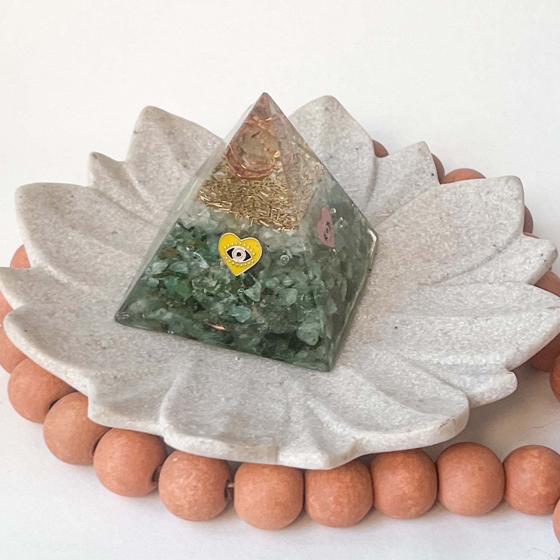 Small Orgonite Pyramid 7.5cm in Height - Jade & Moss Agate