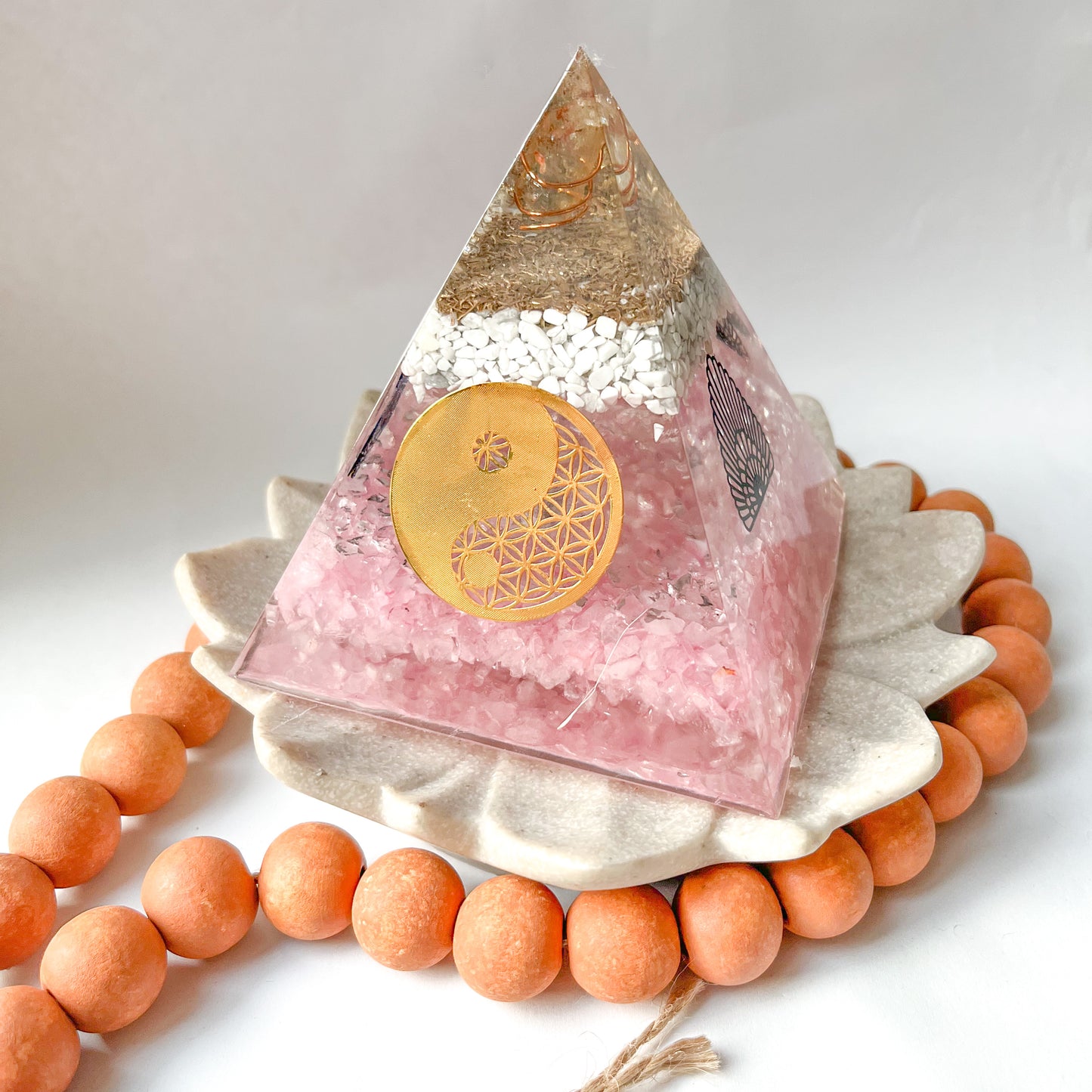 Howlite & Rose quartz Orgonite Pyramid
