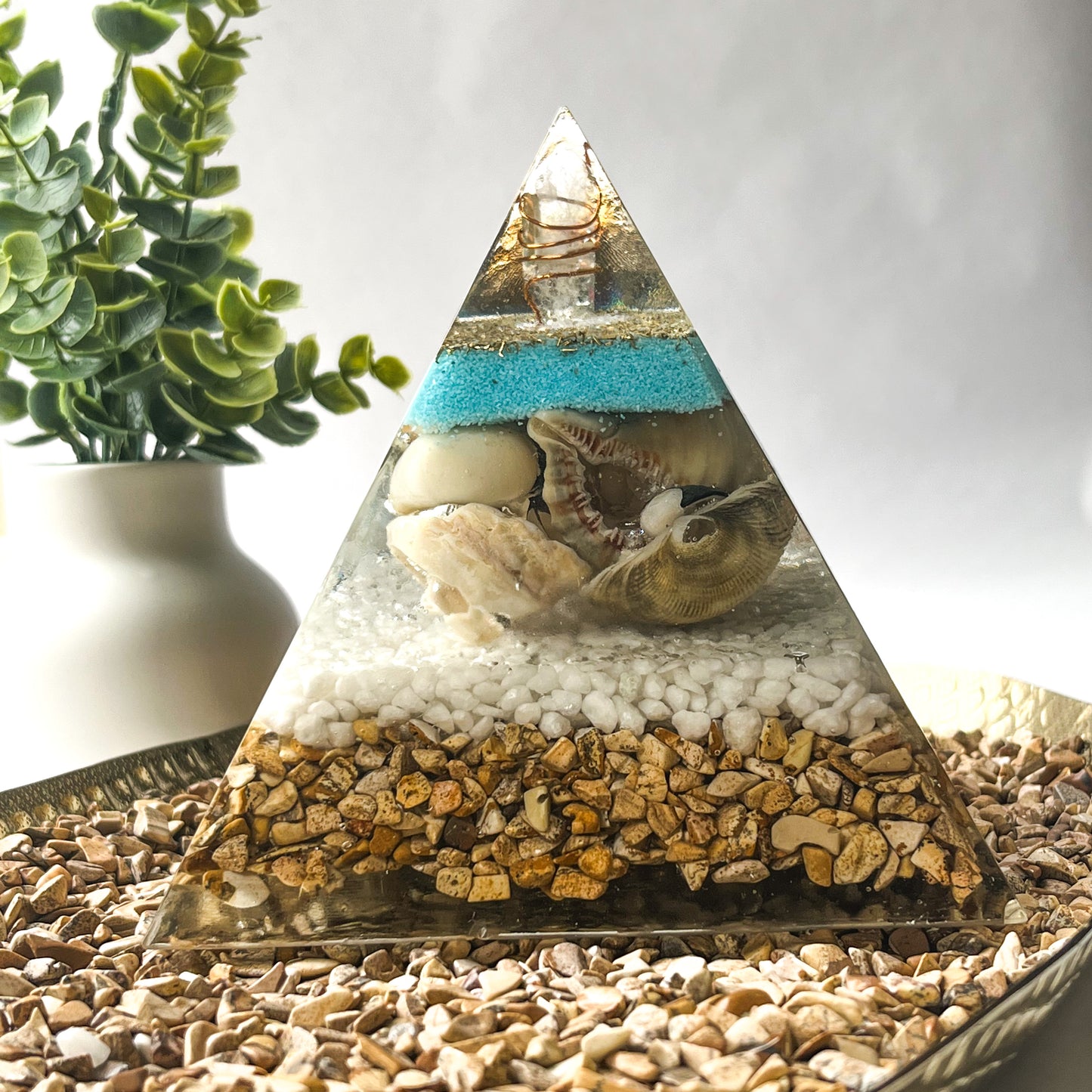 Large Orgonite Pyramid 15cm in Height - Picture Jasper With Shells