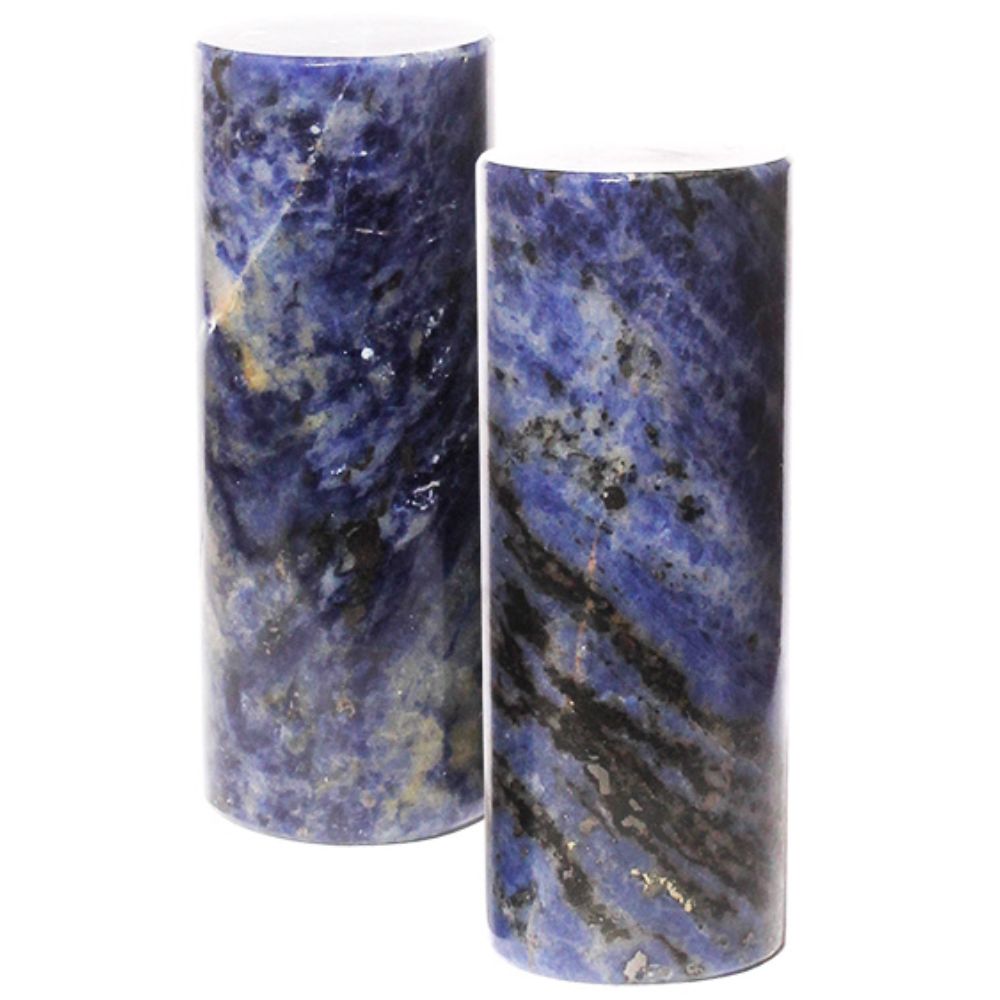 Polished Crystal Cylinders - Sodalite with Tourmaline Meditation Charger Pair