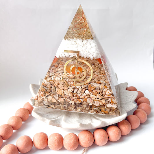 Medium Orgonite Pyramid 12cm in Height - Picture Jasper & Carnelian -